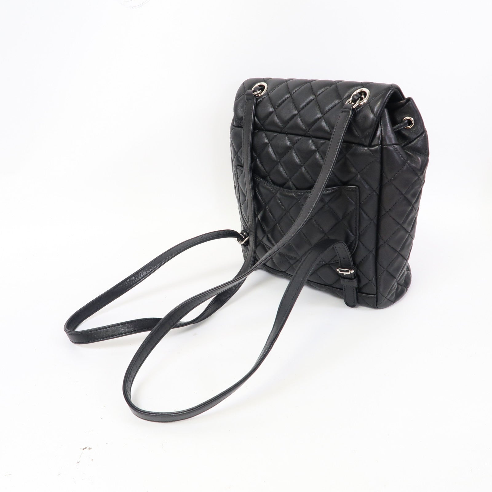 CHANEL 菱格牛皮皮革Backpack銀扣背包黑色
