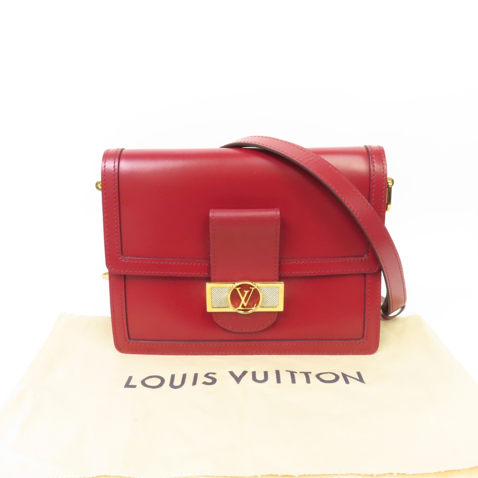 LOUIS VUITTON 【激減優惠】牛皮皮革Dauphine MM金扣肩背袋紅色