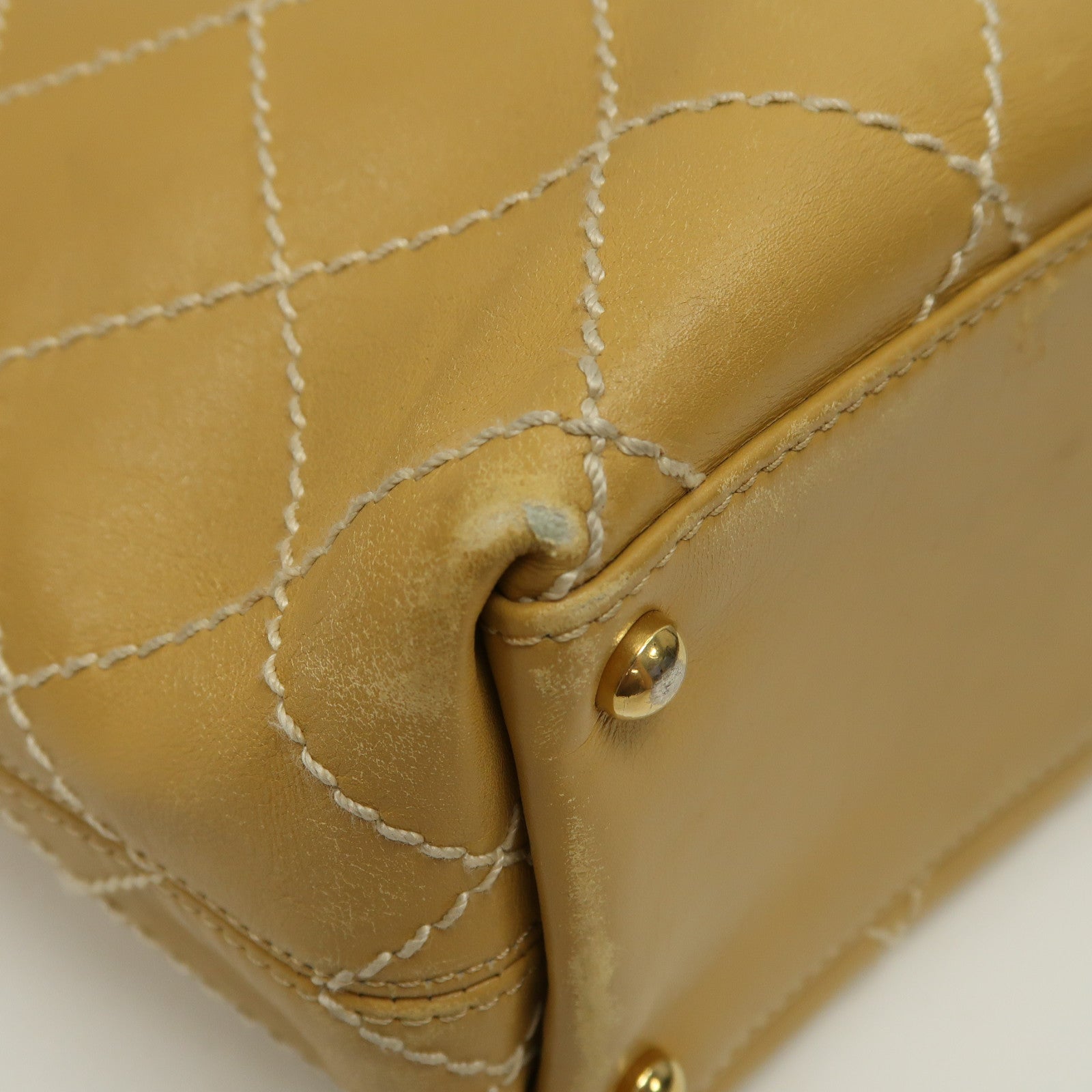 CHANEL 【激減優惠】菱格牛皮皮革Handbag金扣手挽袋啡色