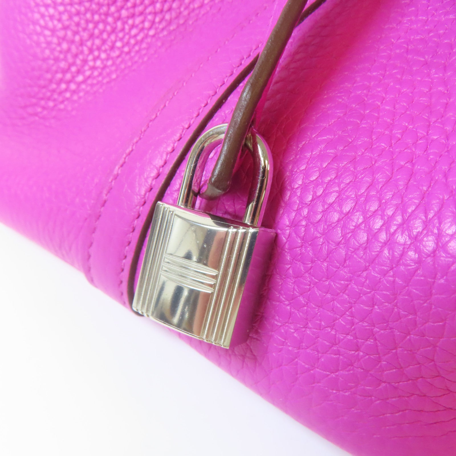HERMES 【激減優惠】Clemence皮革Picotin MM銀扣手挽袋桃紅色
