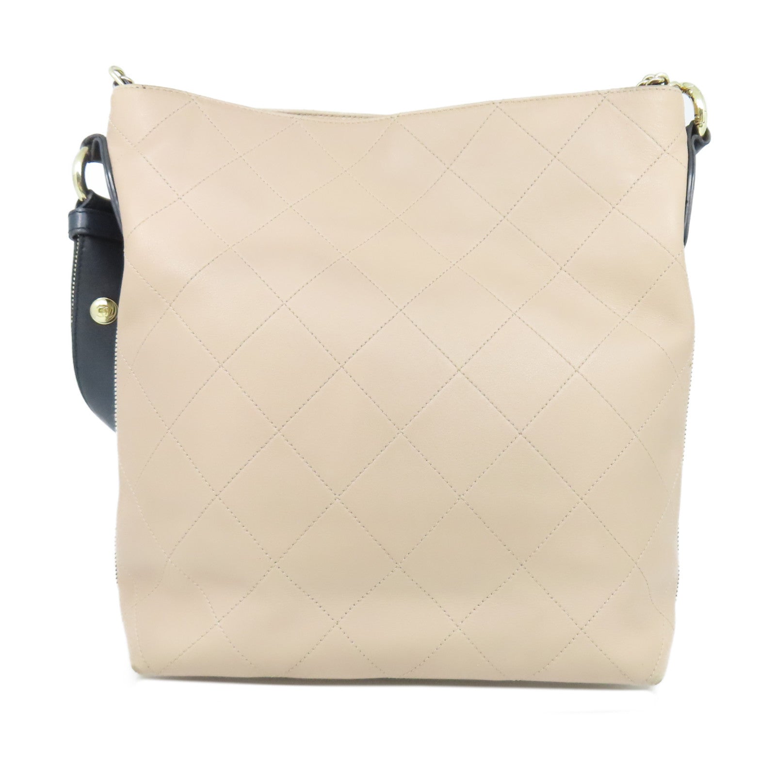 CHANEL 【激減優惠】菱格牛皮皮革Shoulder Bag金扣鏈帶肩背袋米色/黑色
