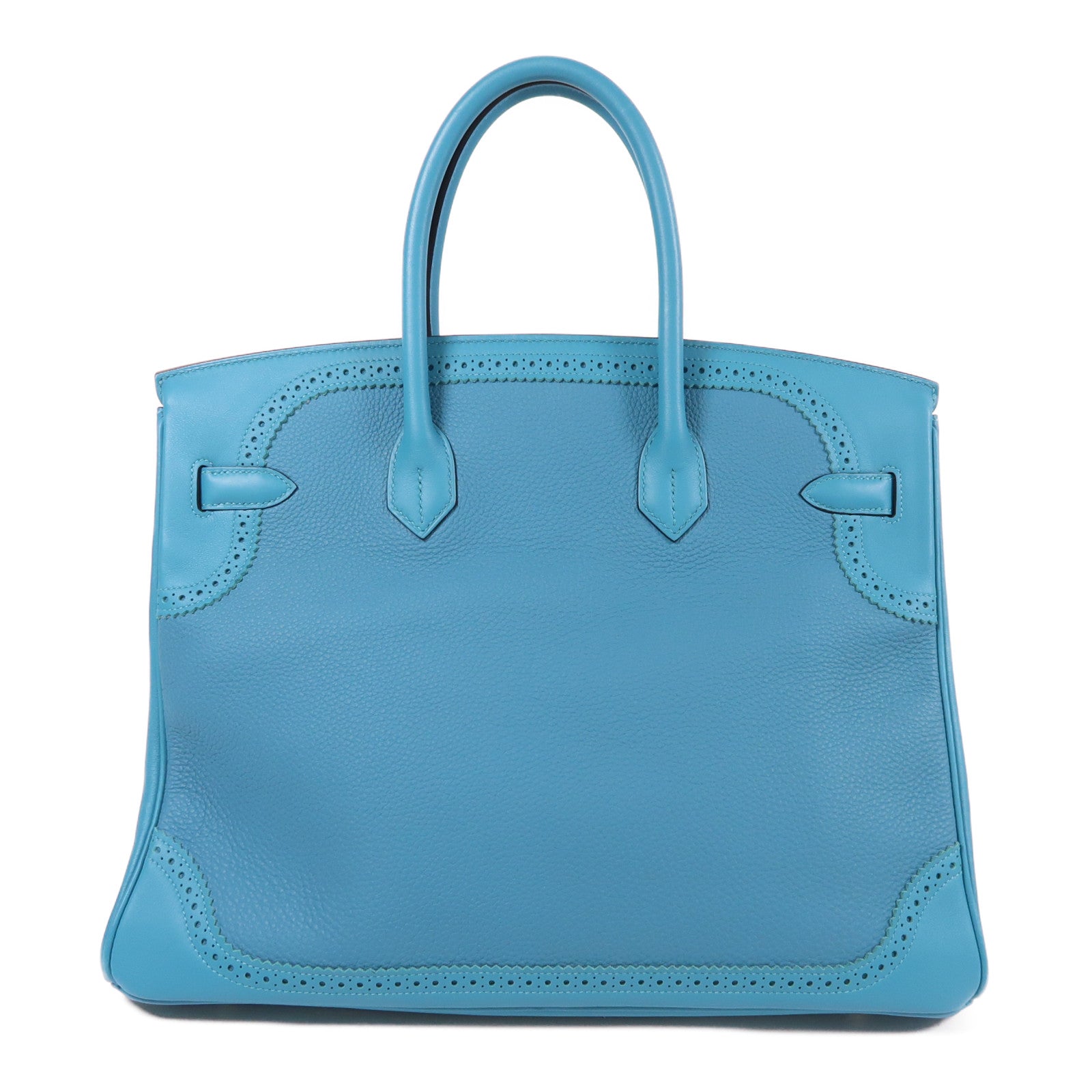 HERMES Clemence皮革Birkin 35 Ghillies銀扣手挽袋綠松石色