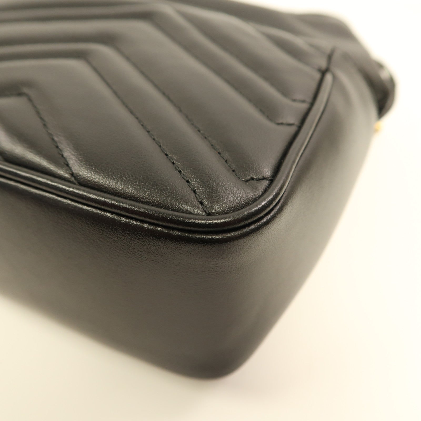 GUCCI Herringbone GG GHW Bucket Bag Shoulder Bag 746433 Calfskin Leather Black