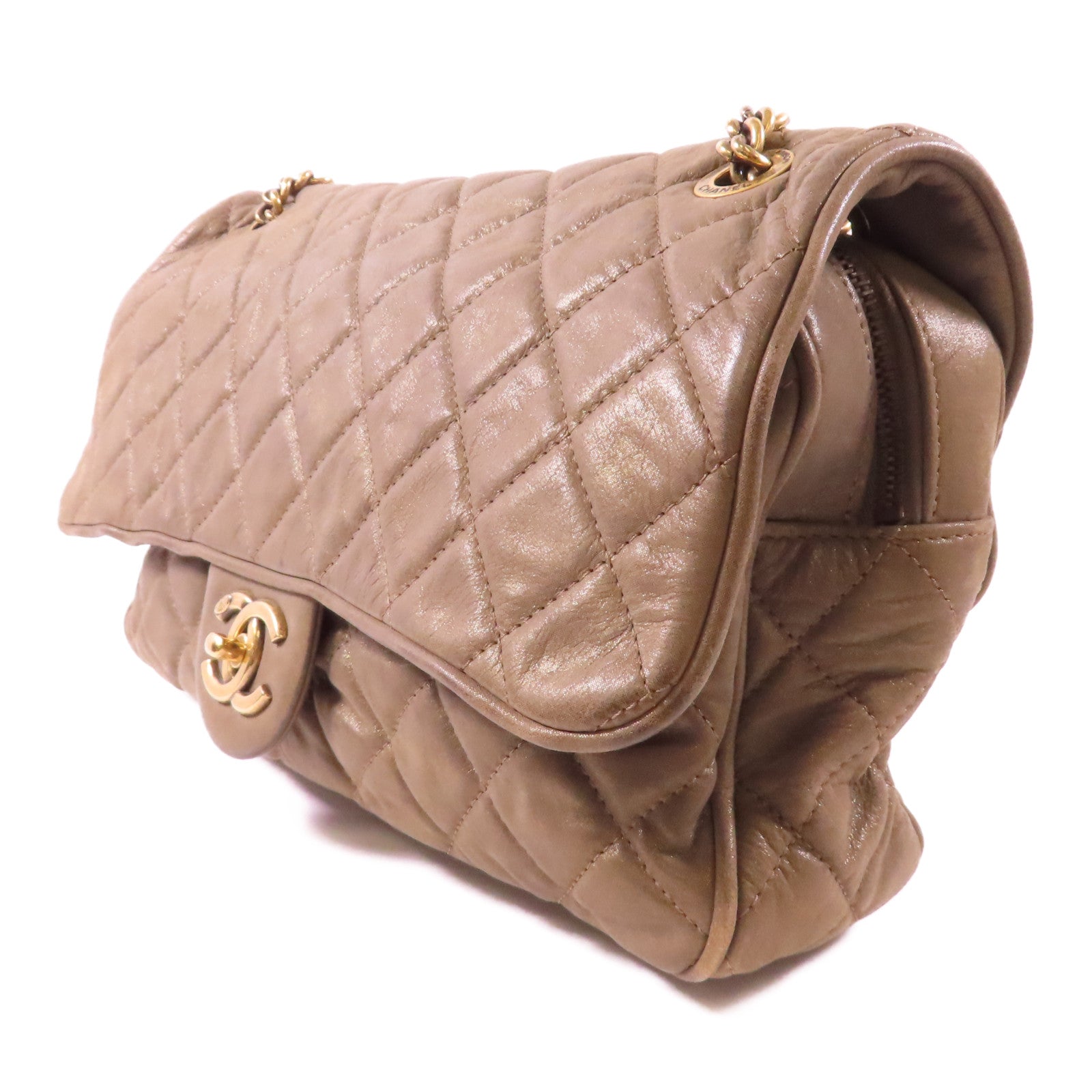 CHANEL 菱格牛皮皮革Chain Shoulder金扣肩背袋啡色
