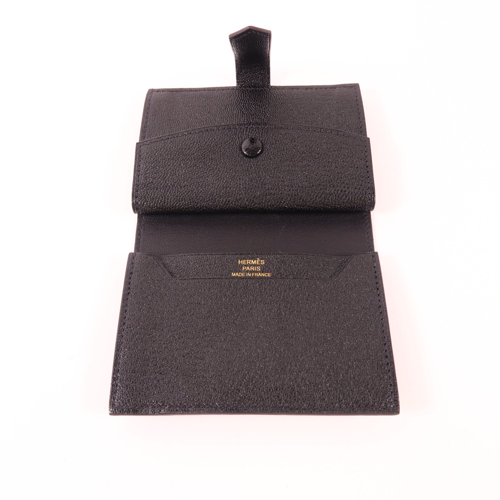 HERMES Chevre Mysore皮革Bearn Mini Bifold Wallet金扣錢包Noir