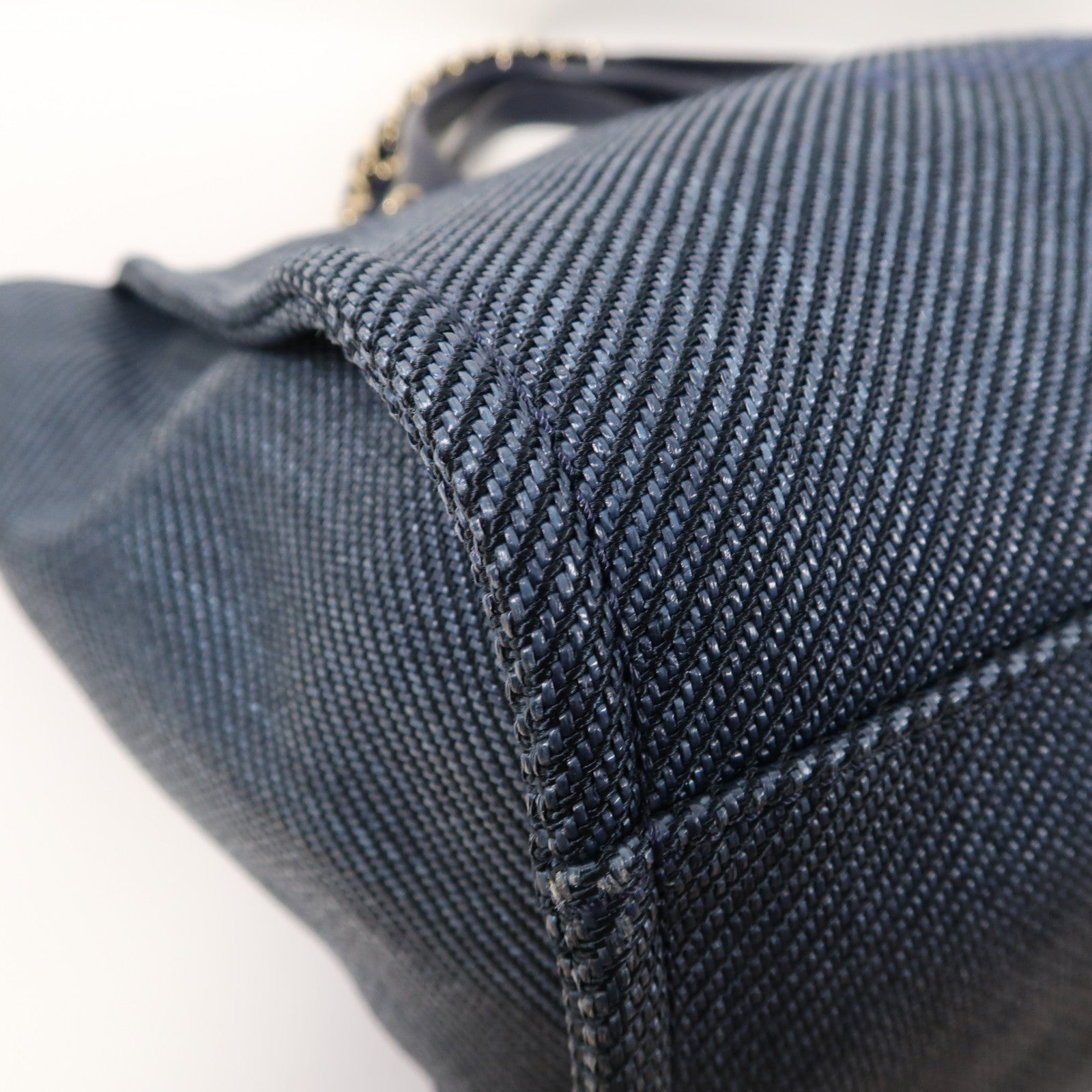 CHANEL 帆布Tote Bag金扣手挽肩背兩用袋藍色