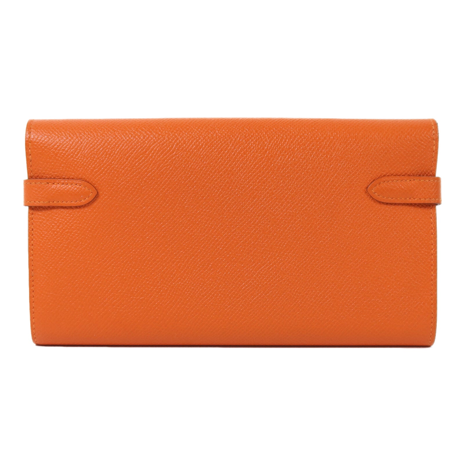 HERMES Epsom皮革Kelly Long Wallet金扣長錢包Orange Poppy