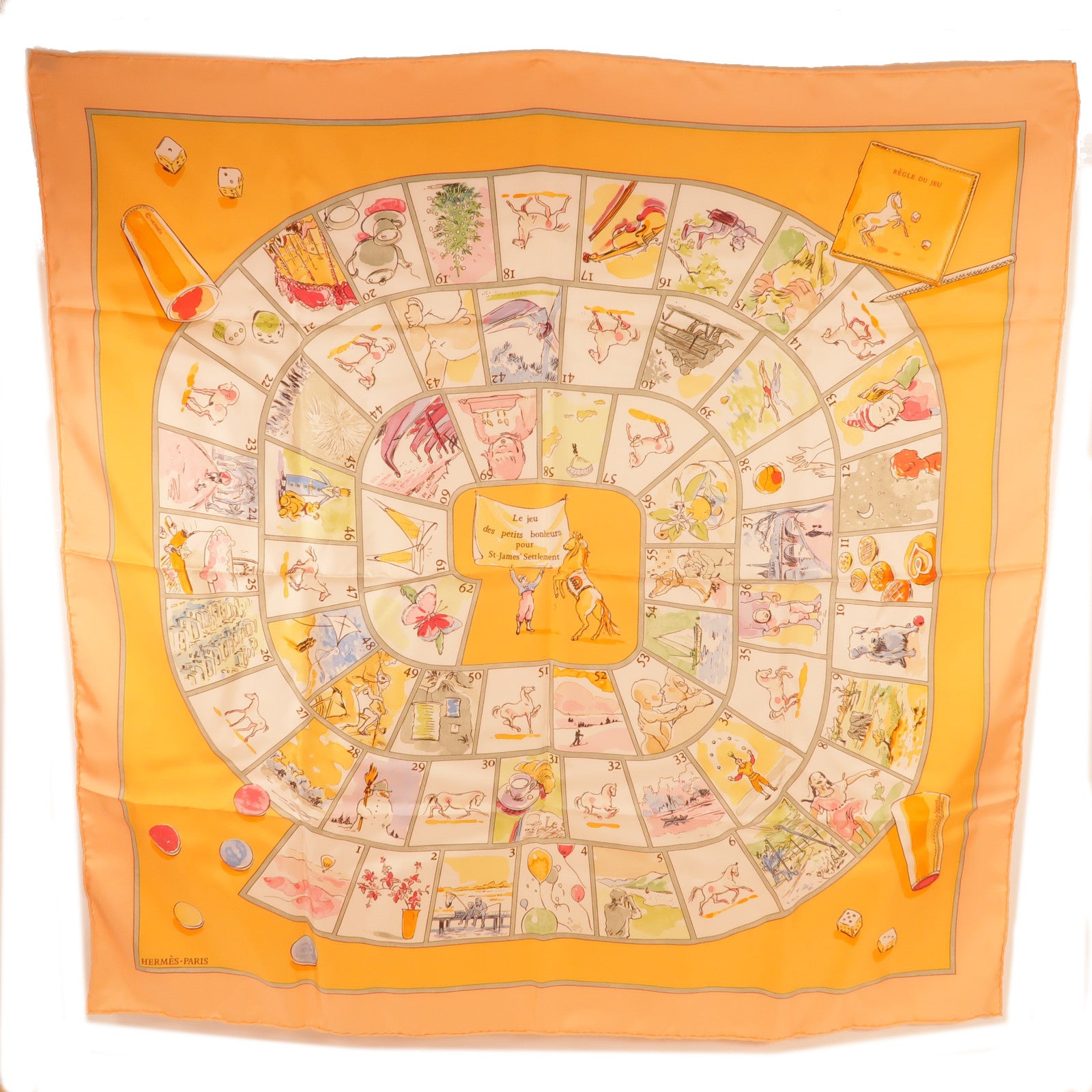 HERMES Scarf Silk Orange