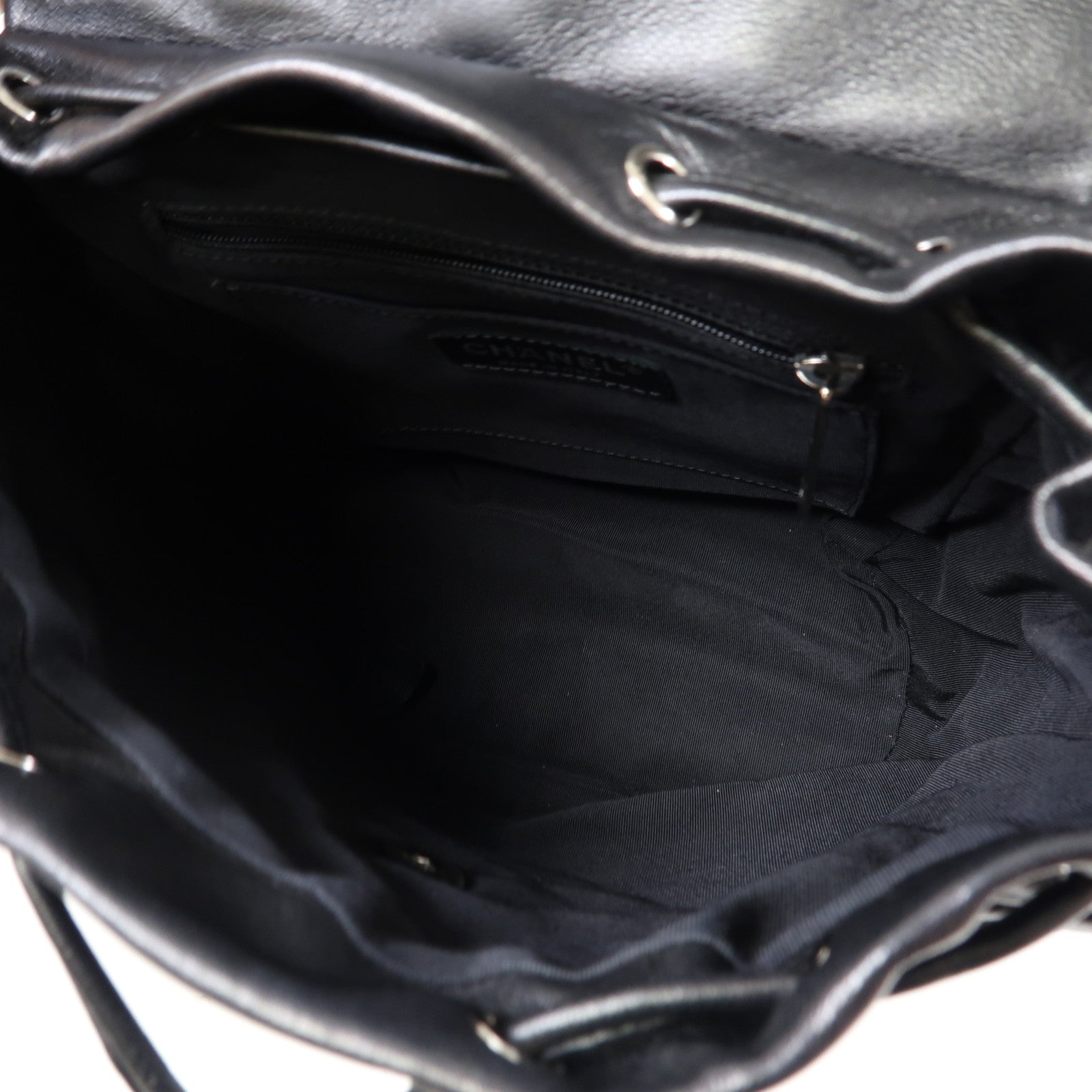CHANEL 菱格牛皮皮革Backpack銀扣背包黑色