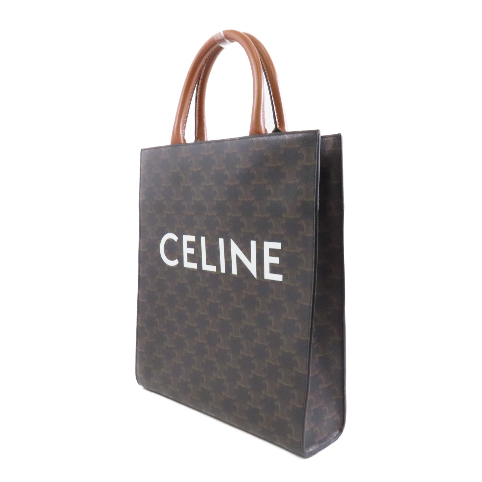 CELINE 塗層帆布/皮革Vertical Cabas Tan金扣手挽肩背兩用袋啡色