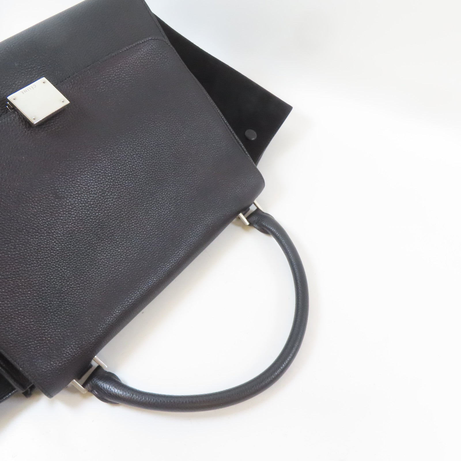 CELINE 牛皮皮革Trapaze銀扣手挽肩背兩用袋黑色