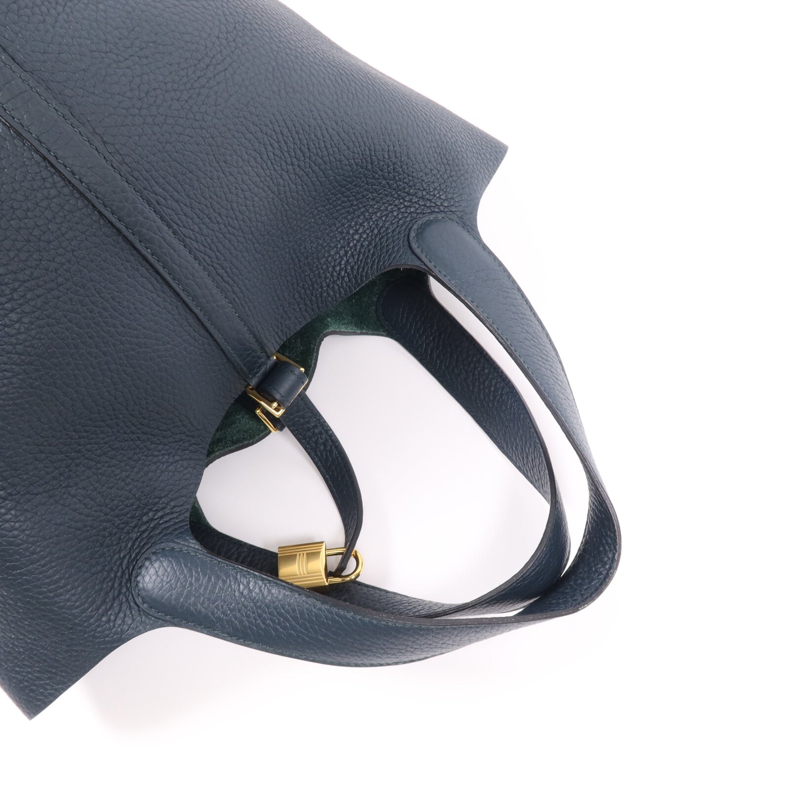 HERMES Clemence皮革Picotin MM金扣手挽袋 Vert Cypres