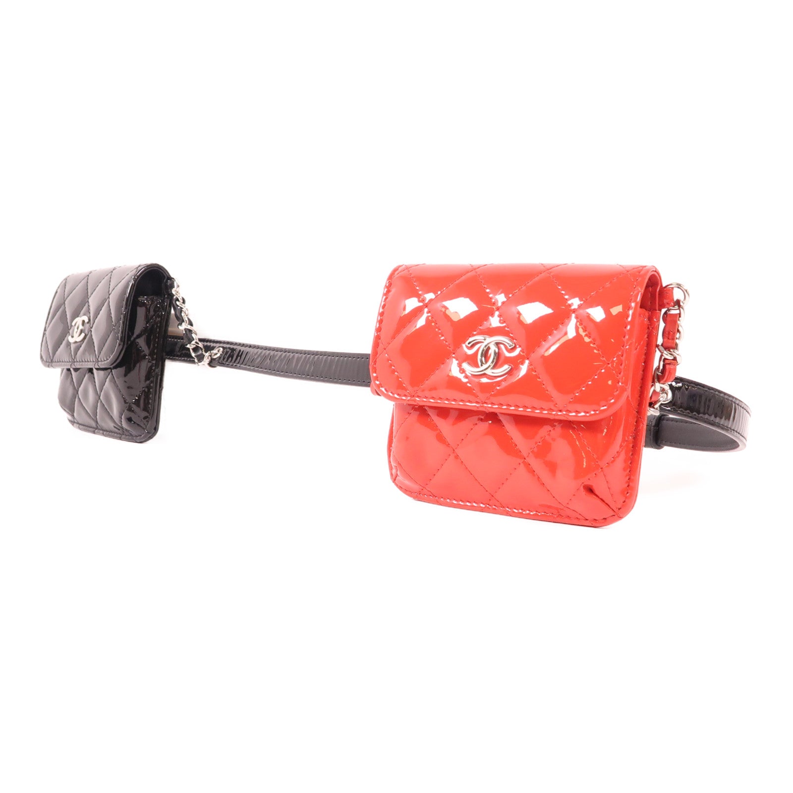 CHANEL CC SHW Waist Bag Patent Leather Black/Red