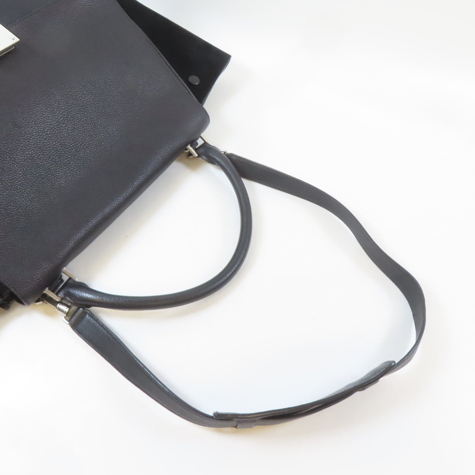 CELINE 牛皮皮革Trapaze銀扣手挽肩背兩用袋黑色