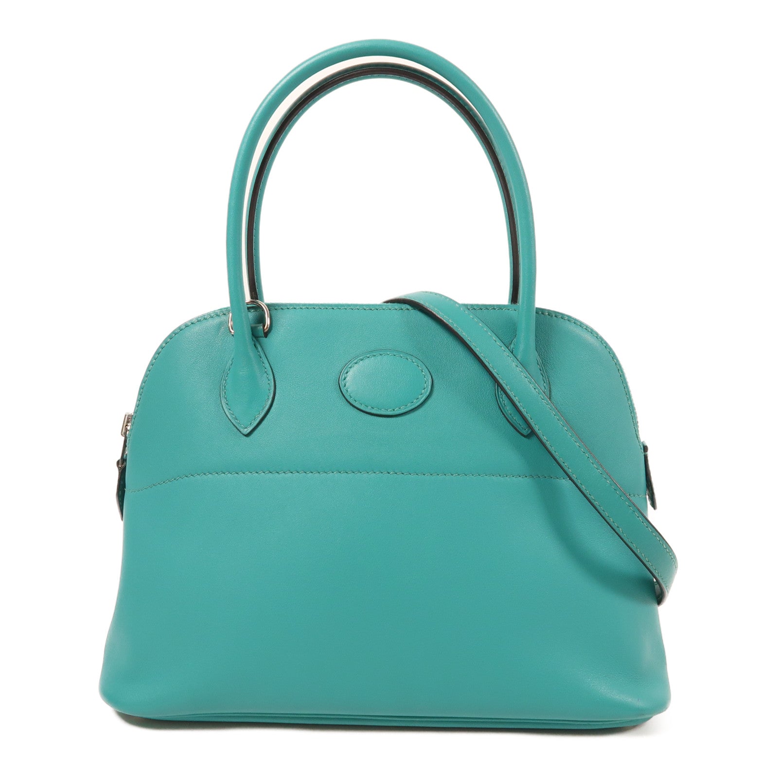 HERMES Swift皮革Bolide 27銀扣手挽肩背兩用袋Bleu Paon