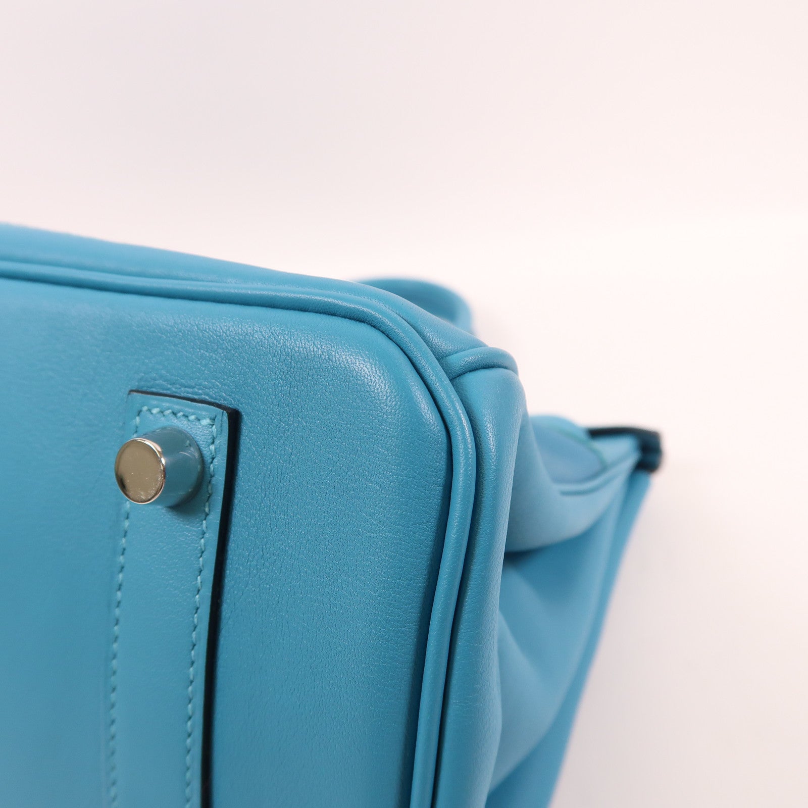 HERMES Clemence皮革Birkin 35 Ghillies銀扣手挽袋綠松石色