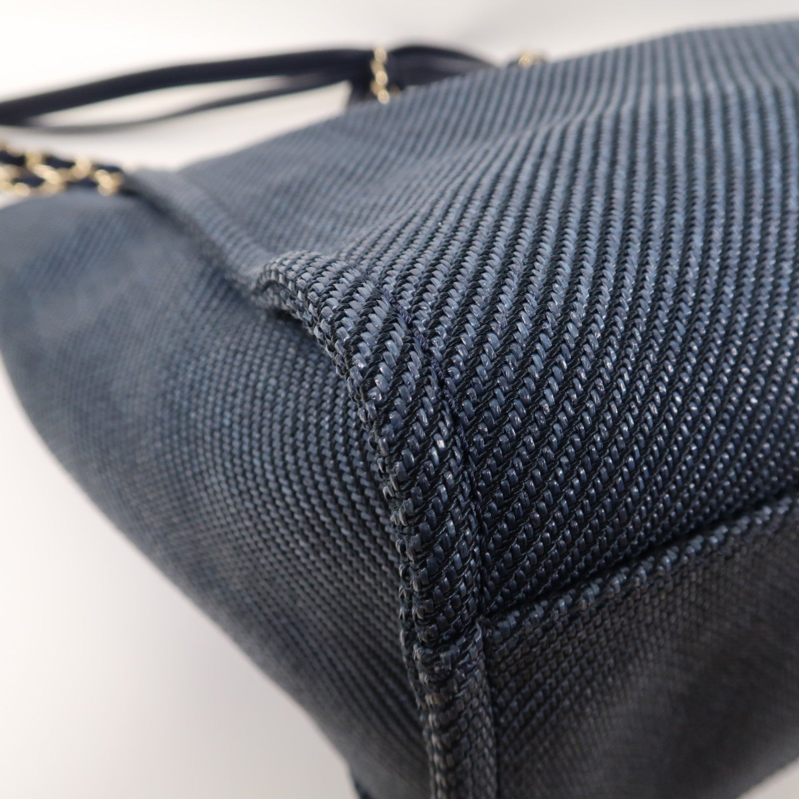 CHANEL 帆布Tote Bag金扣手挽肩背兩用袋藍色
