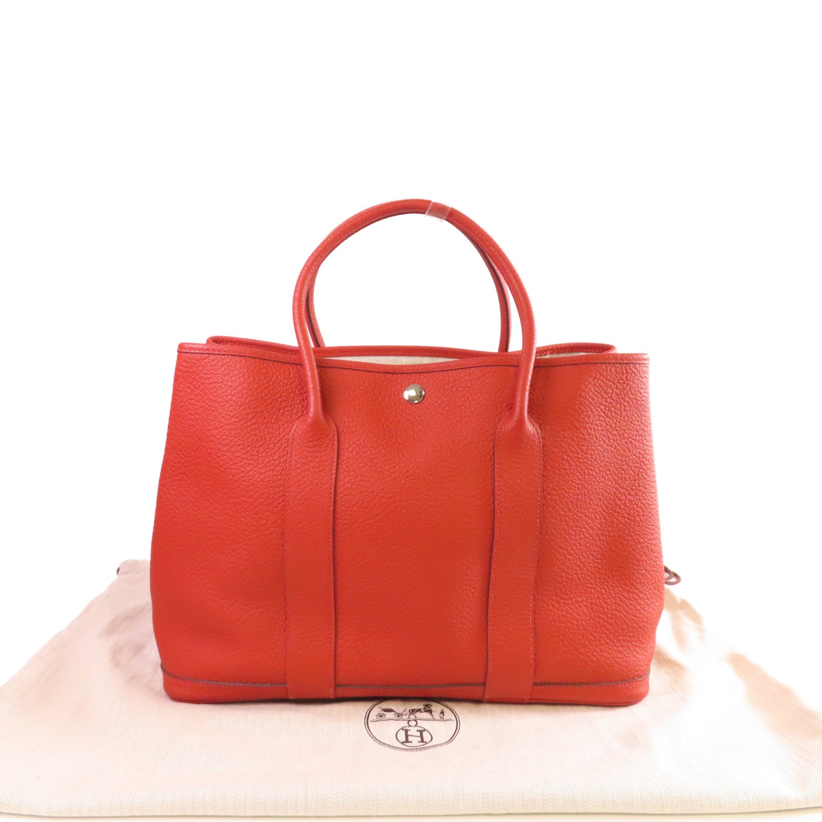 HERMES Negonda皮革Garden Party PM Tote Bag銀扣手挽袋Terre Battue紅土色