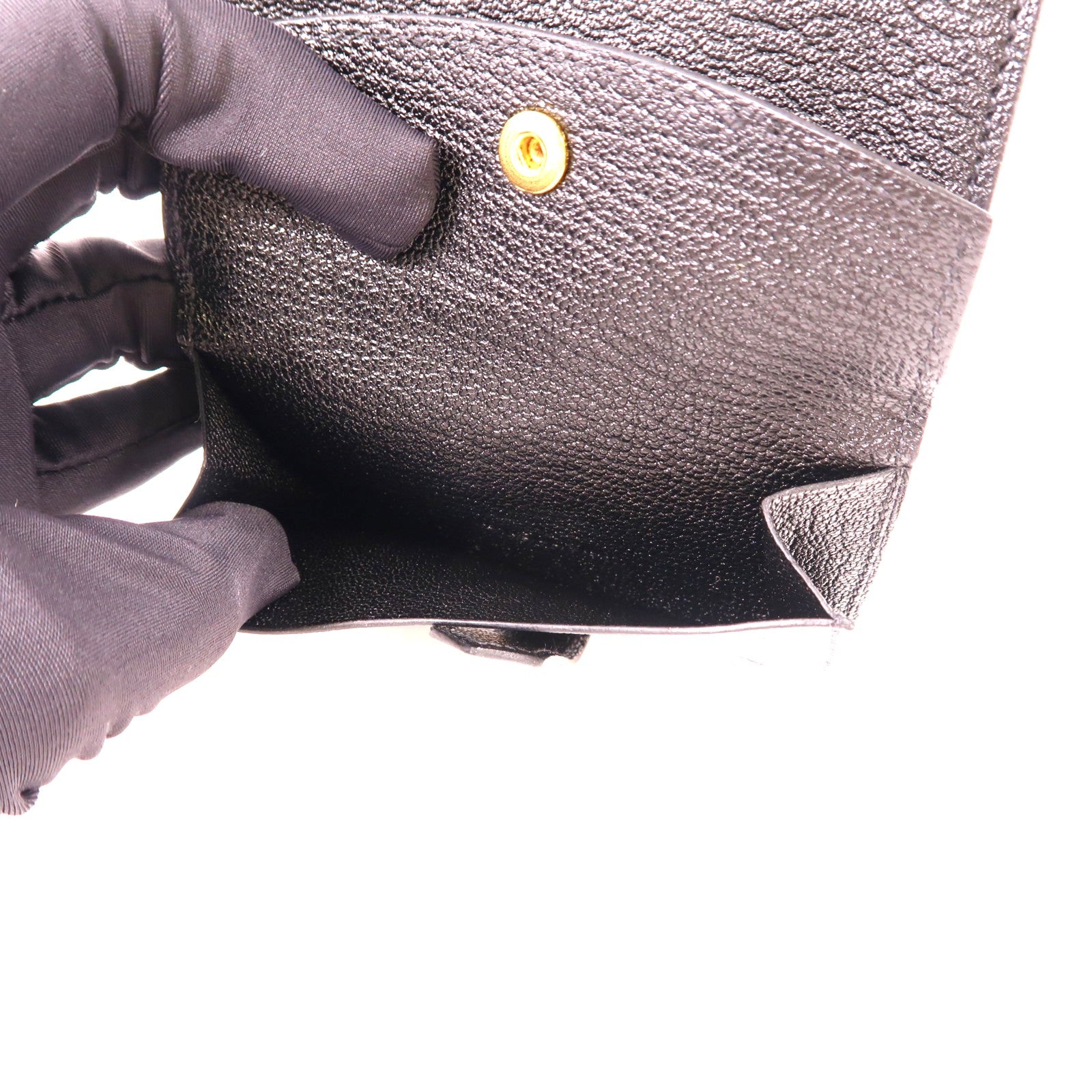 HERMES Chevre Mysore皮革Bearn Mini Bifold Wallet金扣錢包Noir