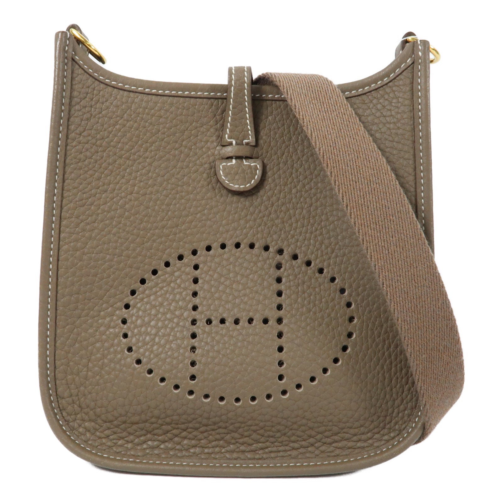 HERMES Clemence皮革Evelyne TPM金扣肩背袋Etoupe