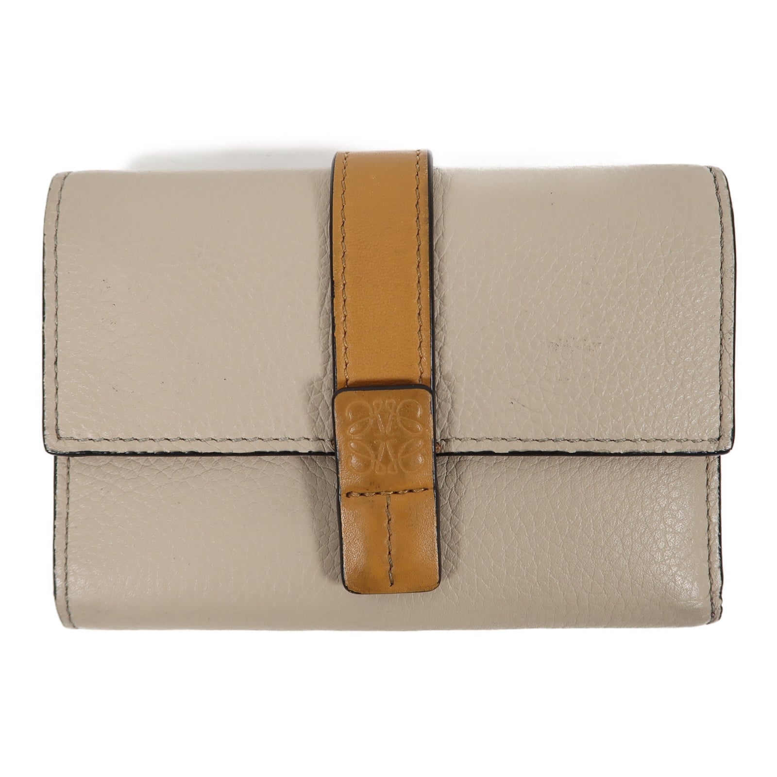 LOEWE 牛皮皮革Wallet銀扣錢包米色