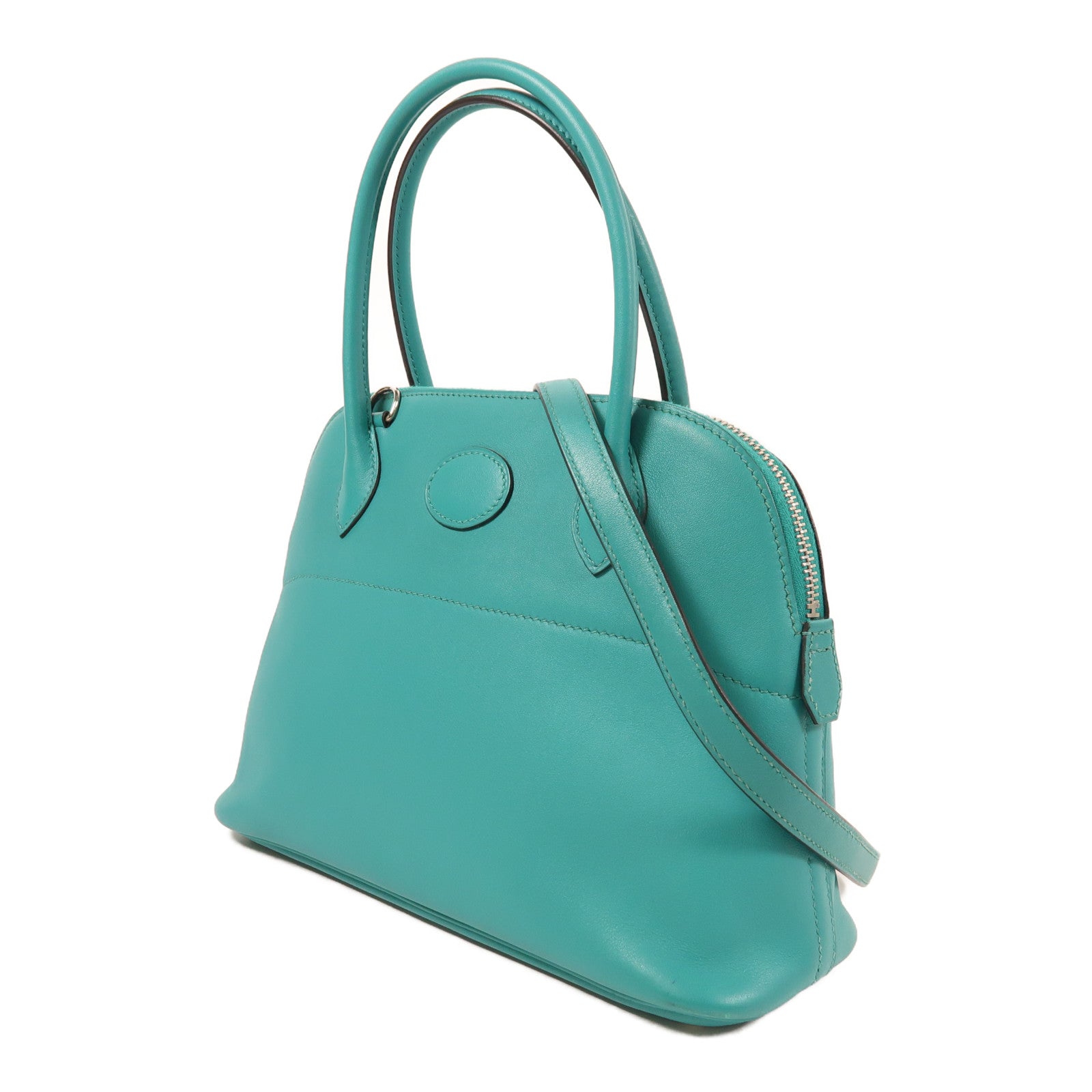 HERMES Swift皮革Bolide 27銀扣手挽肩背兩用袋Bleu Paon