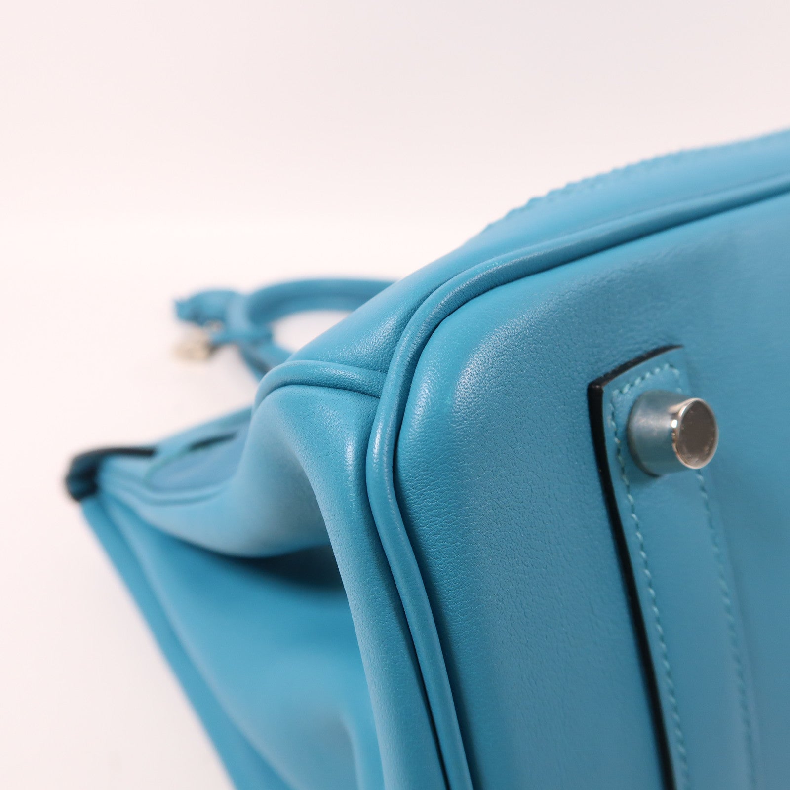 HERMES Clemence皮革Birkin 35 Ghillies銀扣手挽袋綠松石色