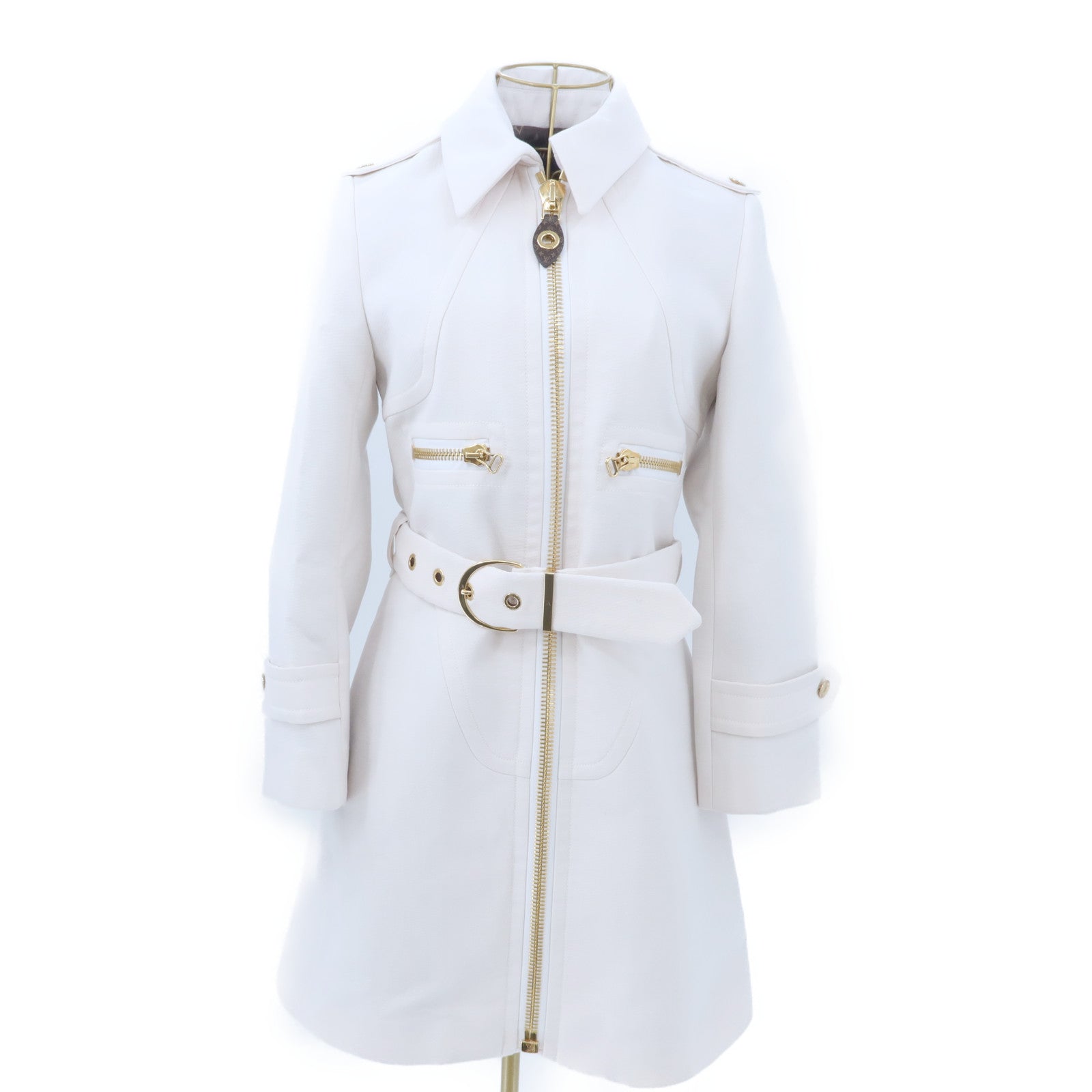 LOUIS VUITTON Wool/Silk Hop Sack Belted Zip Coat大衣