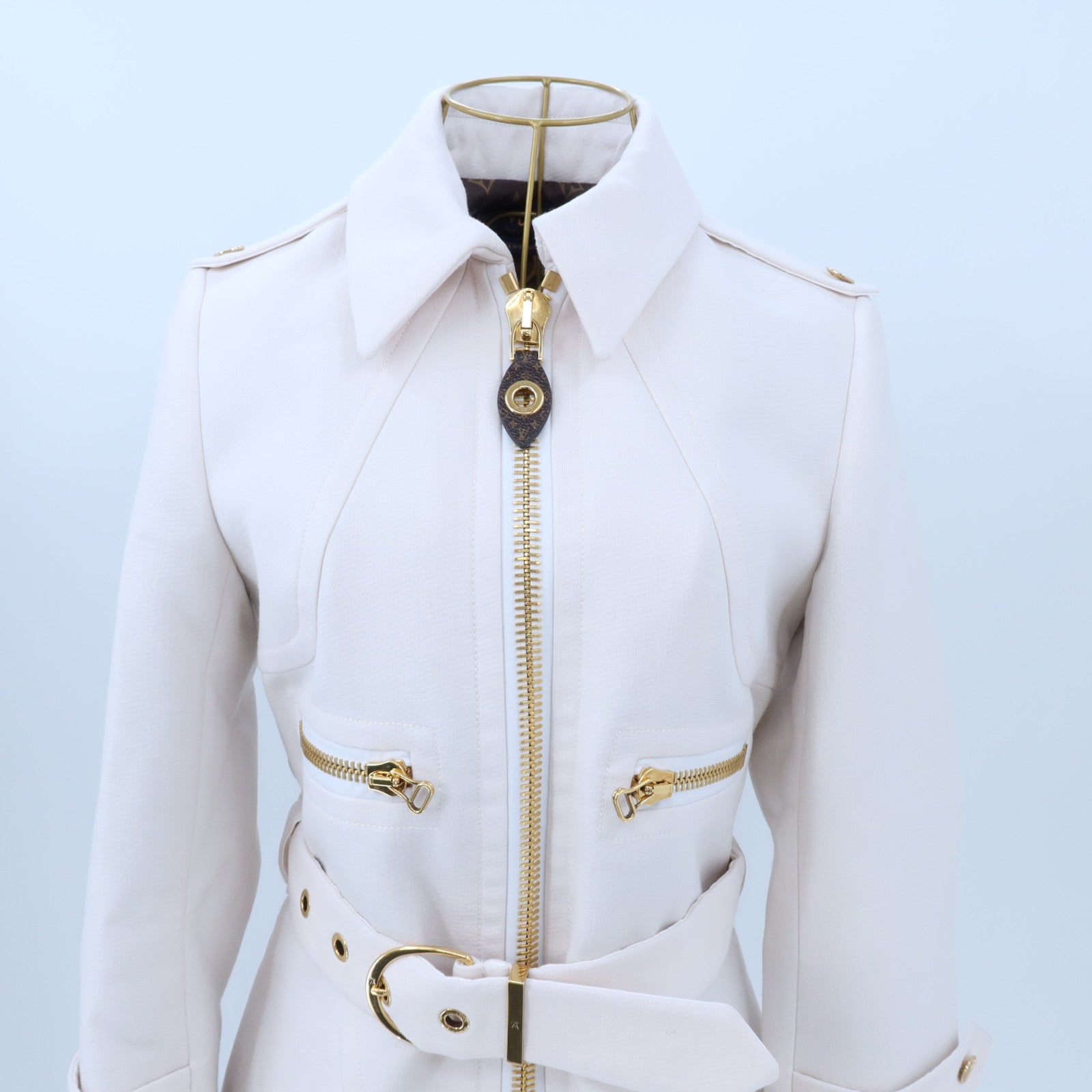 LOUIS VUITTON Wool/Silk Hop Sack Belted Zip Coat大衣