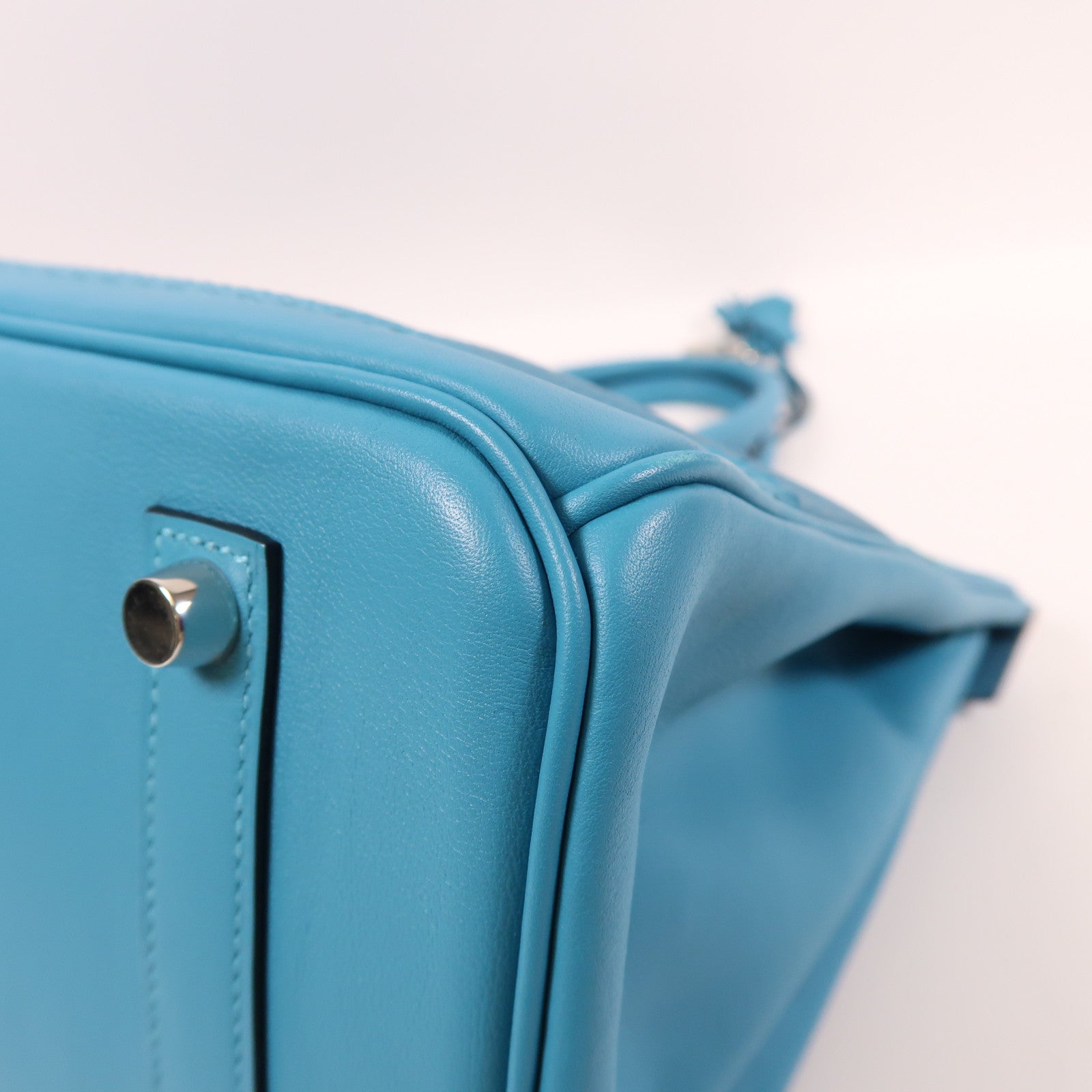 HERMES Clemence皮革Birkin 35 Ghillies銀扣手挽袋綠松石色