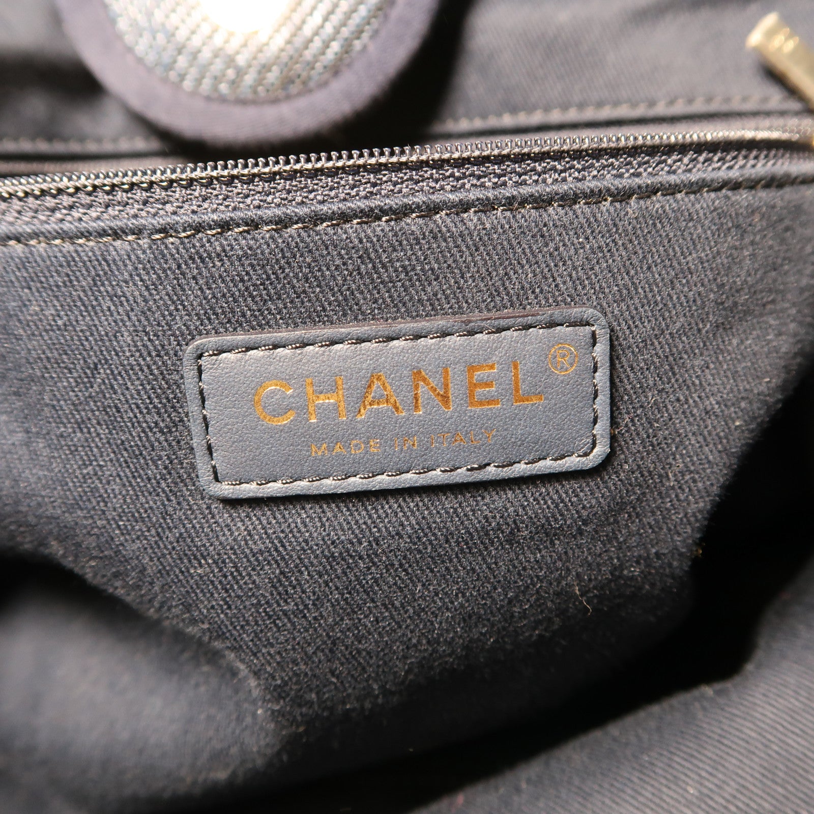 CHANEL 帆布Tote Bag金扣手挽肩背兩用袋藍色
