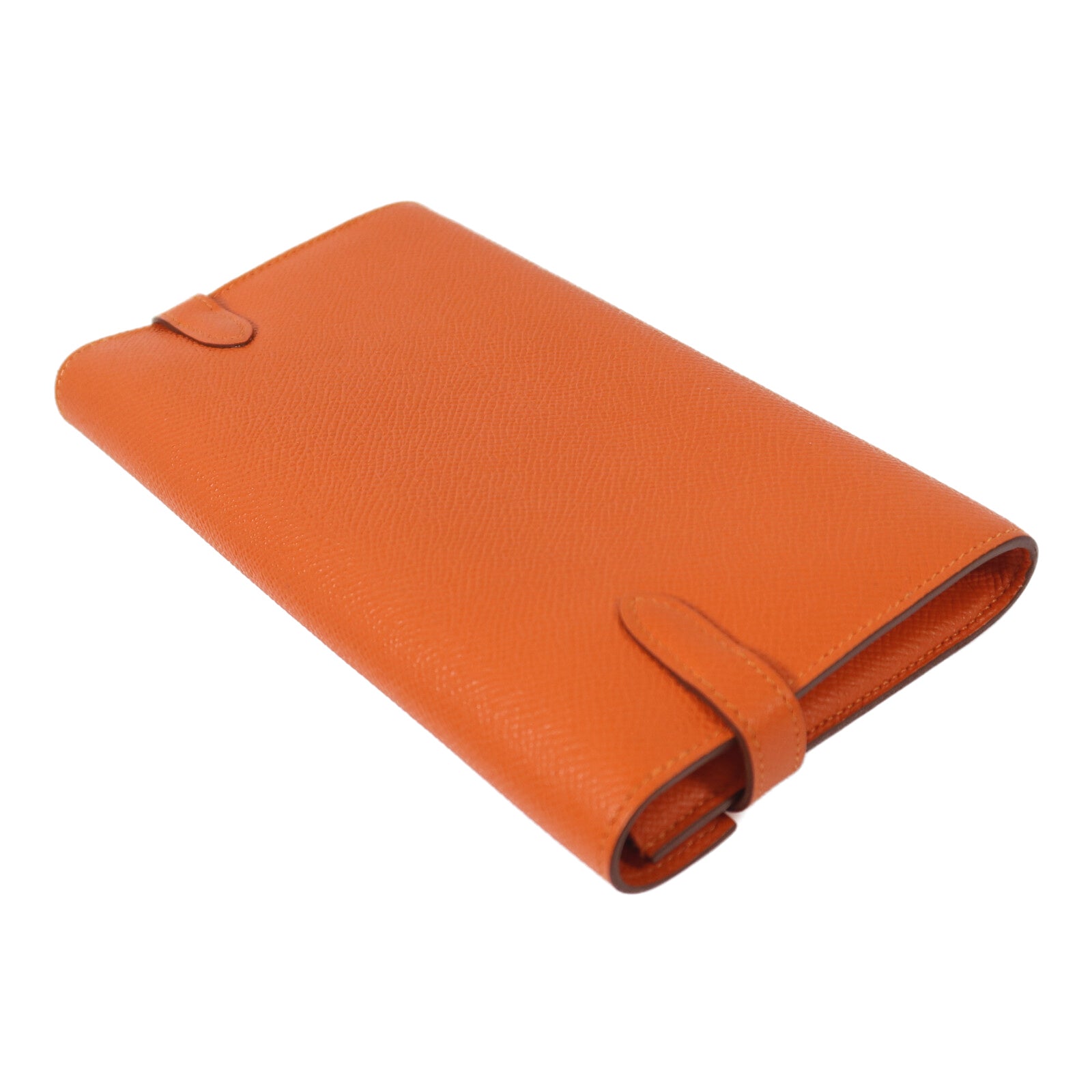 HERMES Epsom皮革Kelly Long Wallet金扣長錢包Orange Poppy