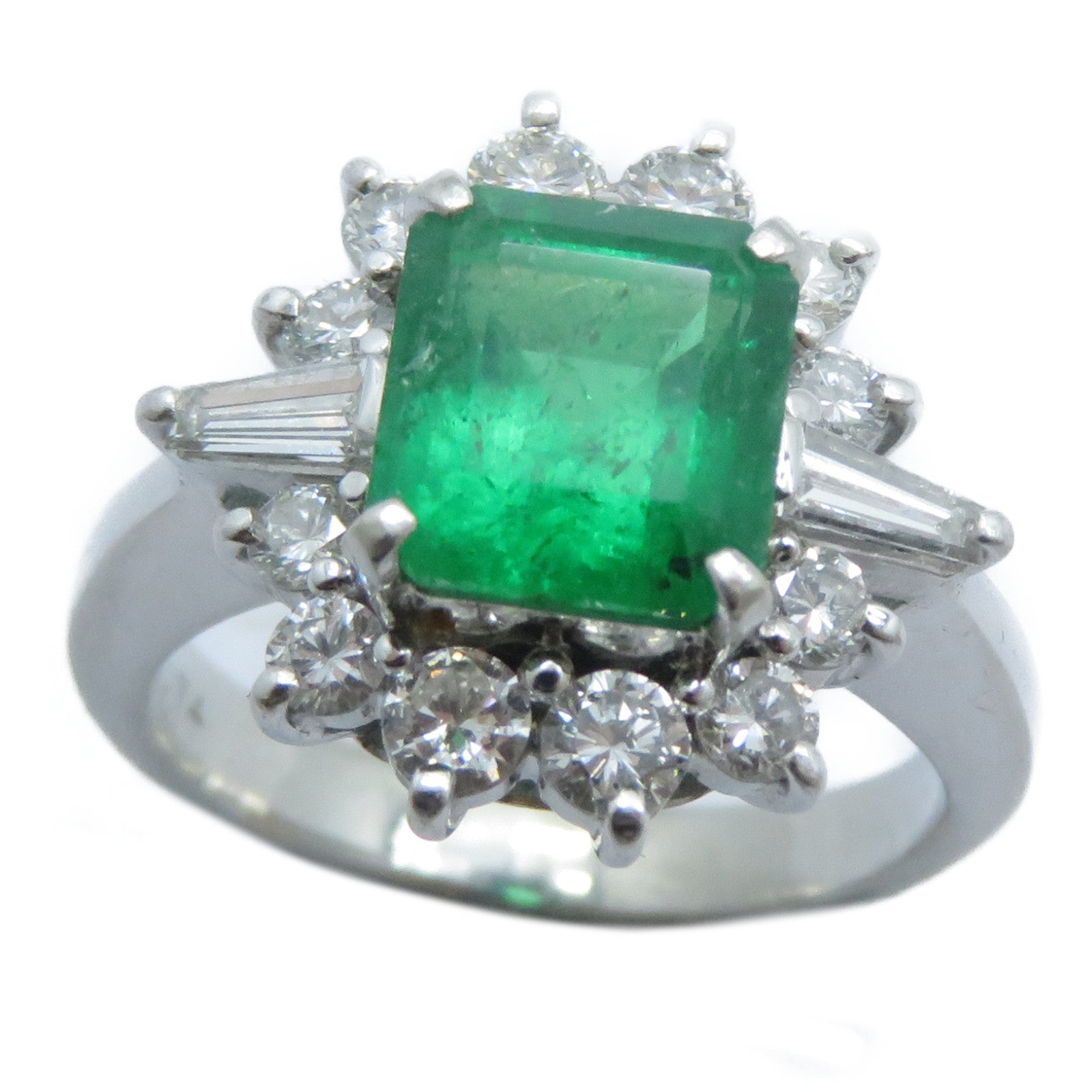 JEWELRY 【激減優惠】PT900鉑金Emerald Diamond Ring 1.92ct綠寶石/0.74ct鑽石戒指US#5