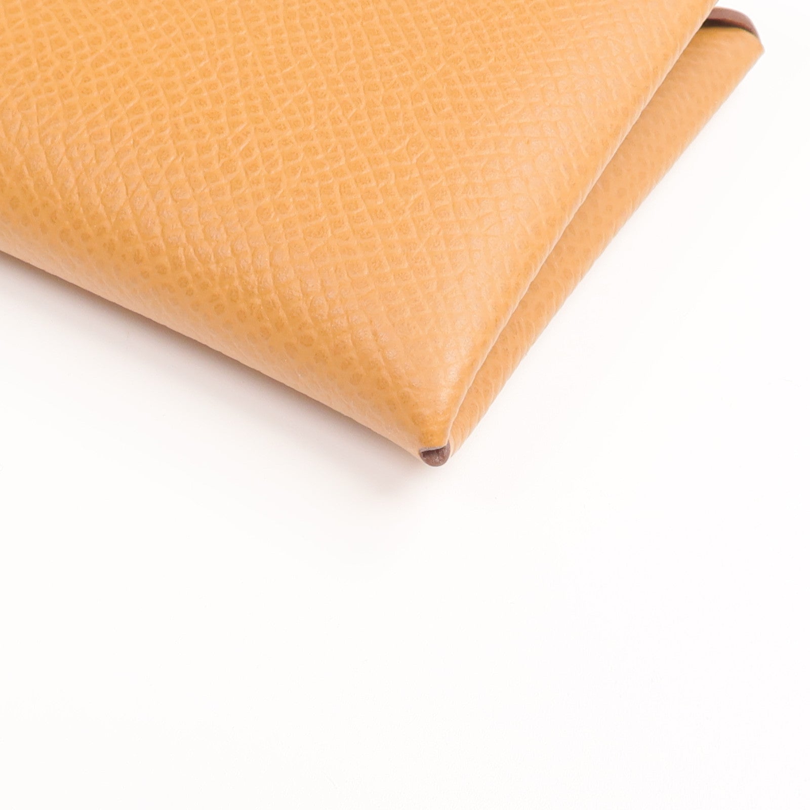 HERMES Epsom皮革Calvi銀扣卡片套Gold