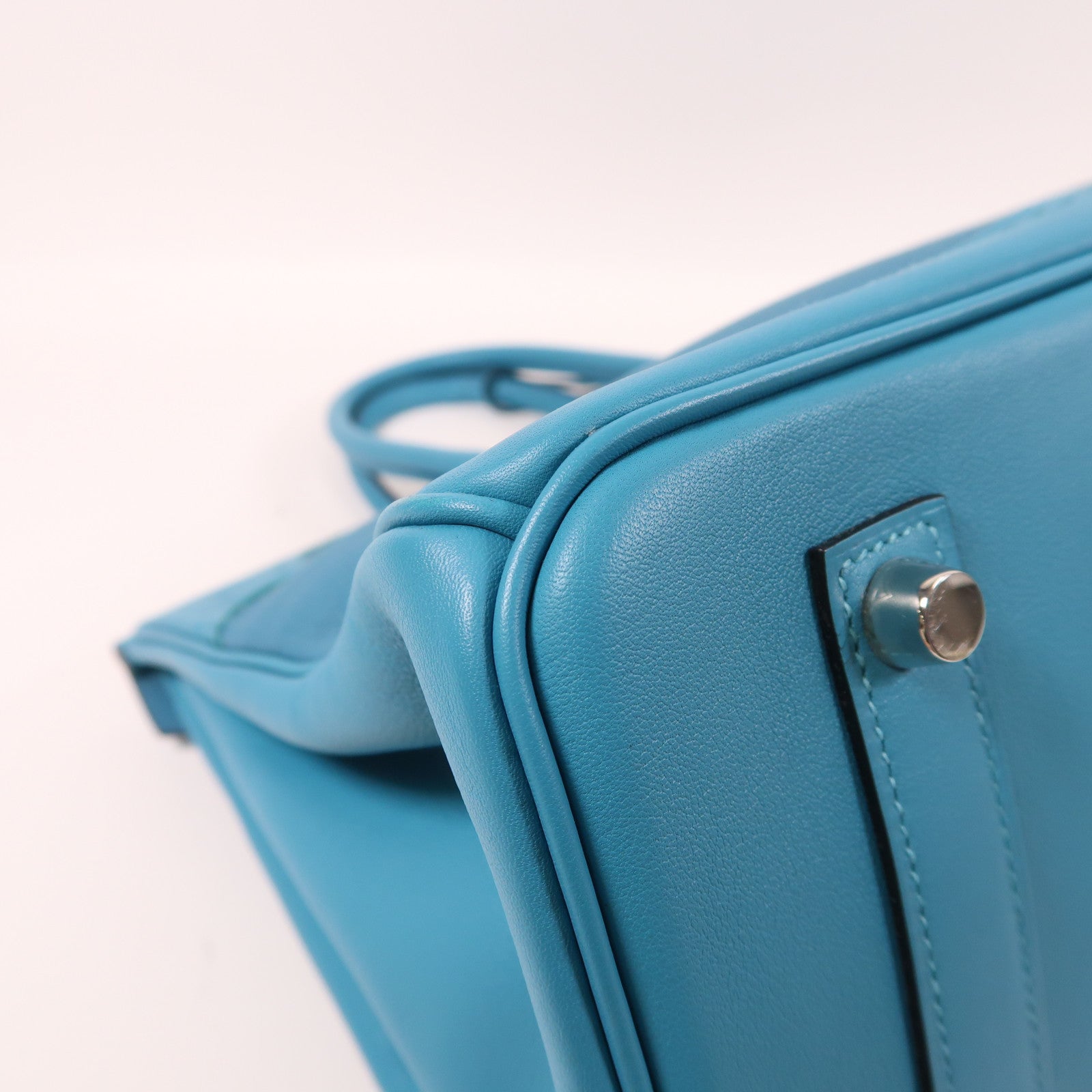 HERMES Clemence皮革Birkin 35 Ghillies銀扣手挽袋綠松石色