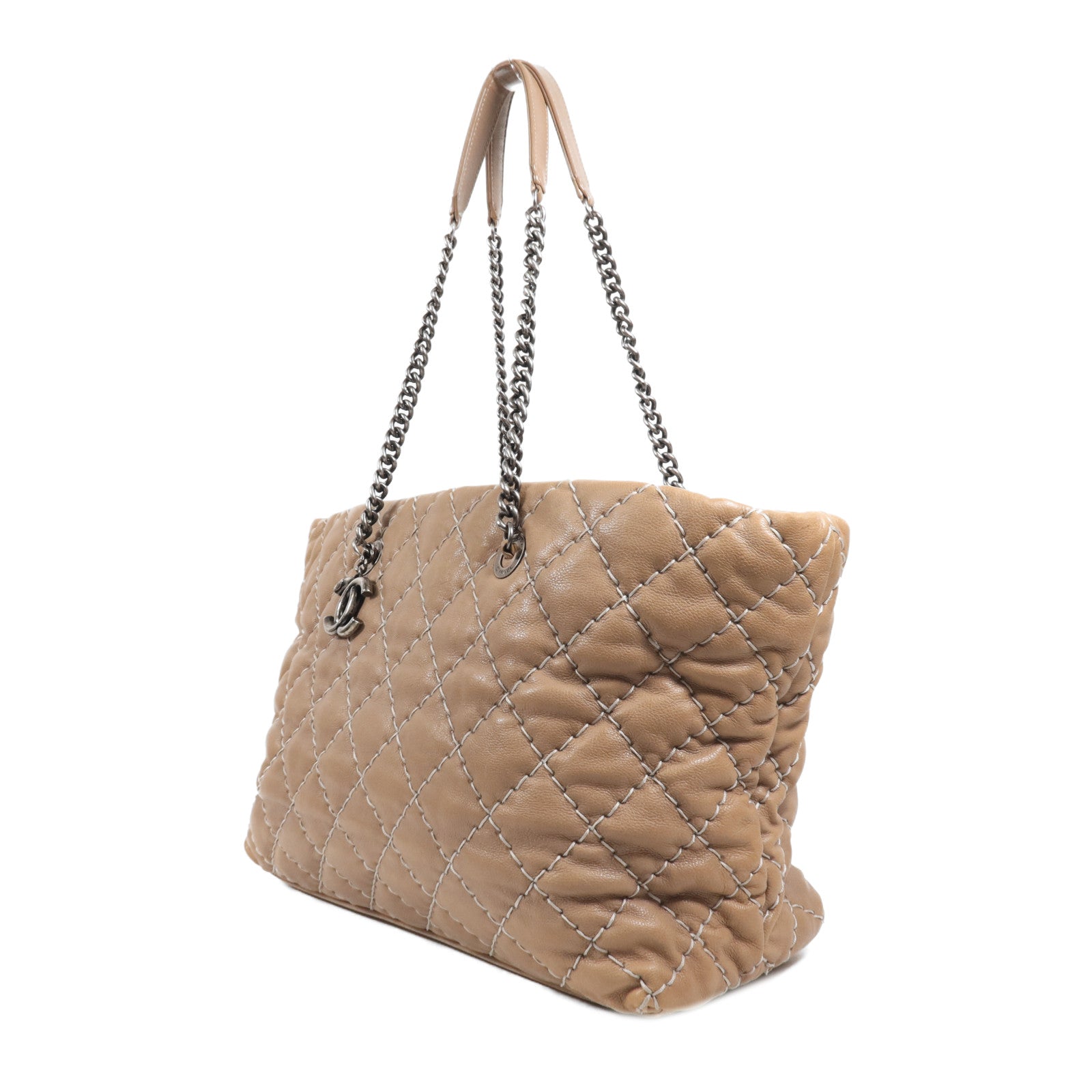 CHANEL 牛皮皮革Tote Bag銀扣肩背袋
