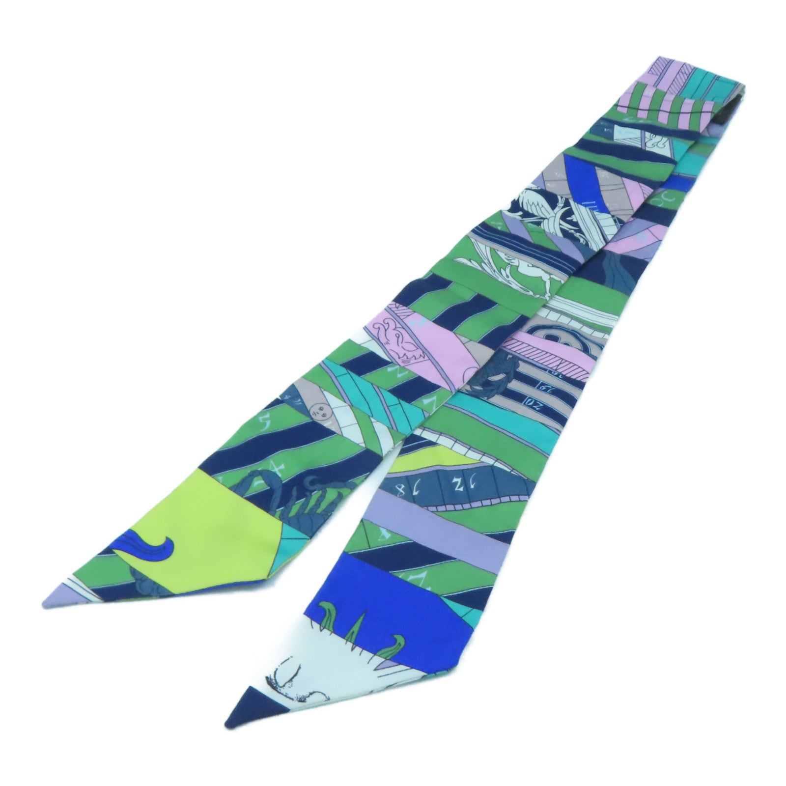 HERMES 【激減優惠】絲質Twilly Scarf絲巾色藍色/綠色