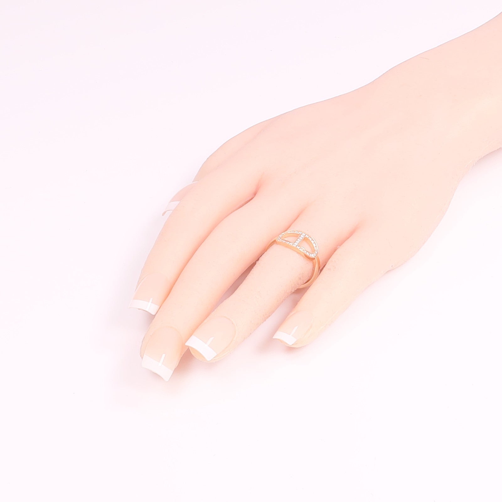HERMES 18K玫瑰金Chaine d'ancre Contour鑽石戒指