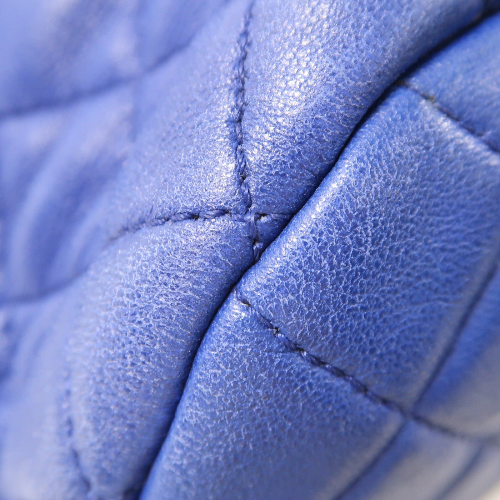 CHANEL 菱格羊皮皮革Backpack銀扣背包藍色