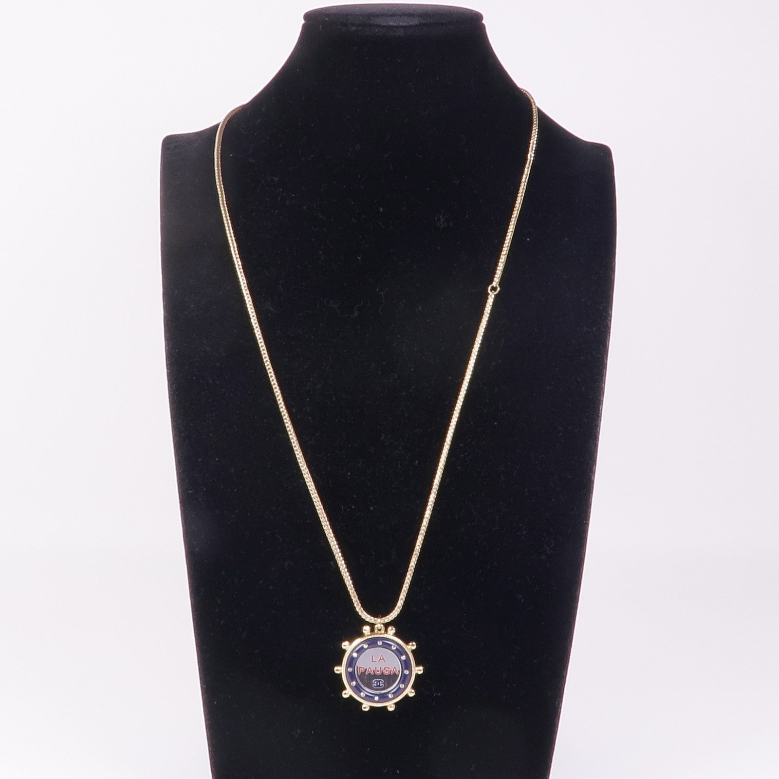 CHANEL CC Necklace Metal Gold Silver Navy