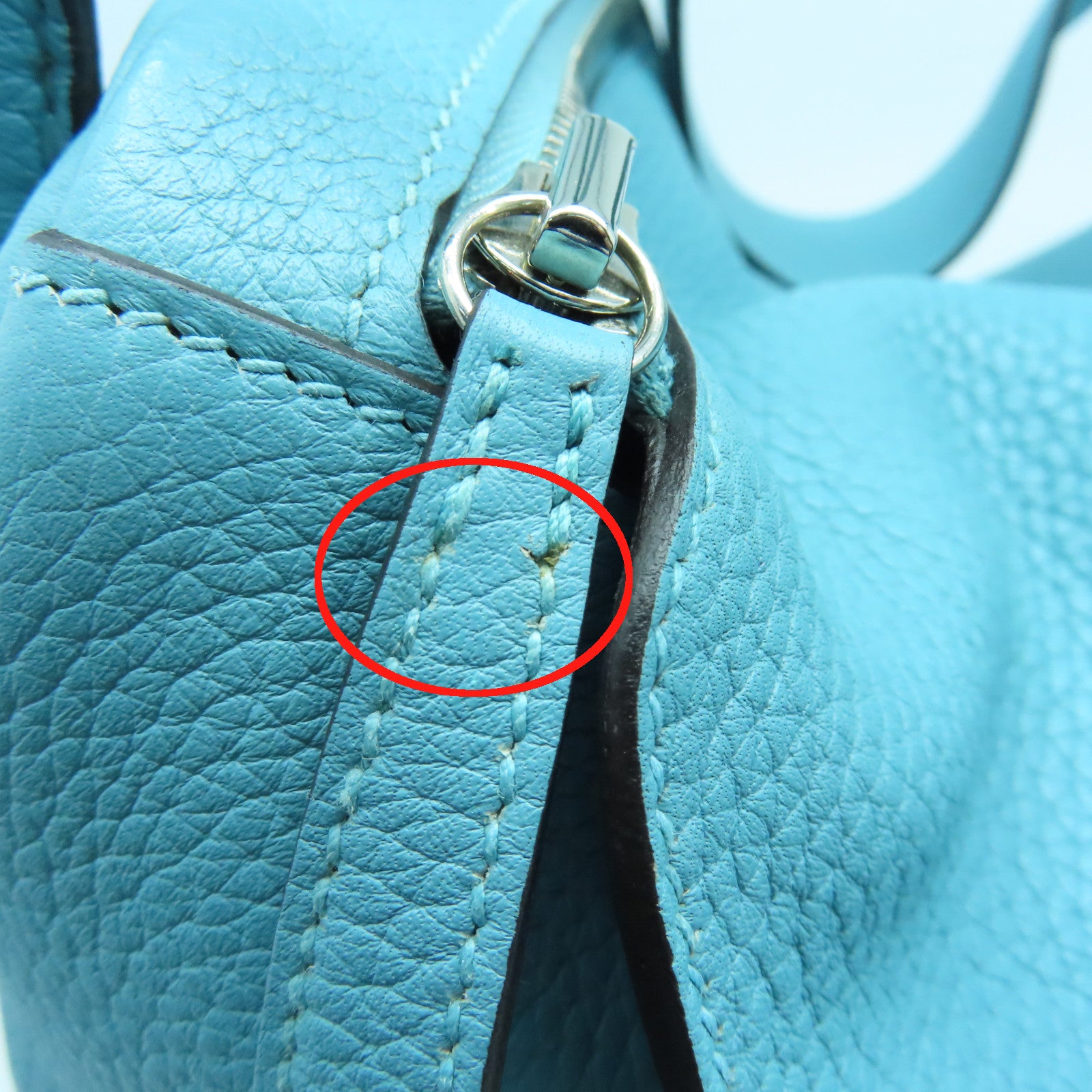 HERMES Clemence皮革Lindy 34银扣手挽肩背两用袋蒂芬尼蓝