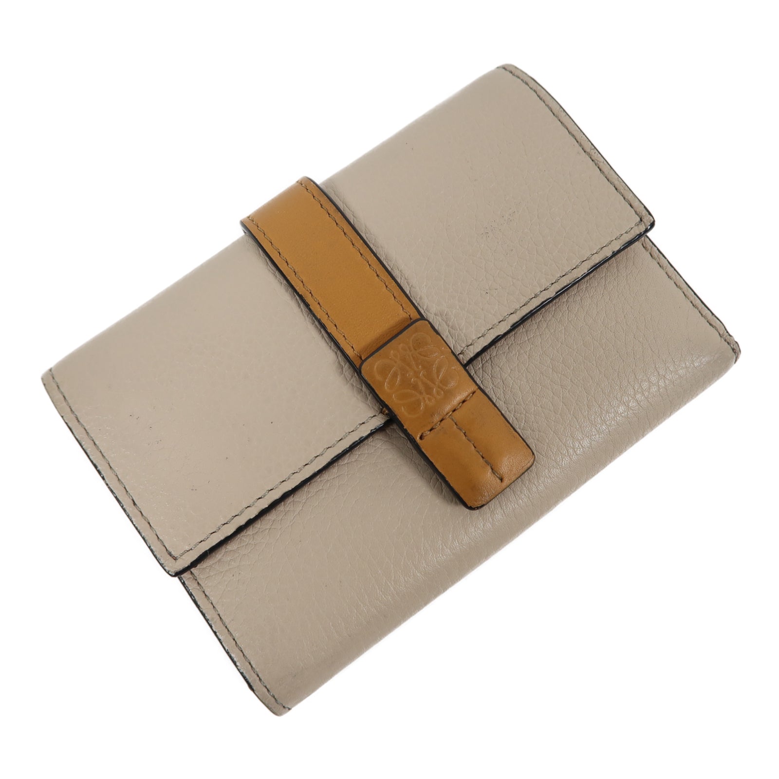 LOEWE 牛皮皮革Wallet銀扣錢包米色