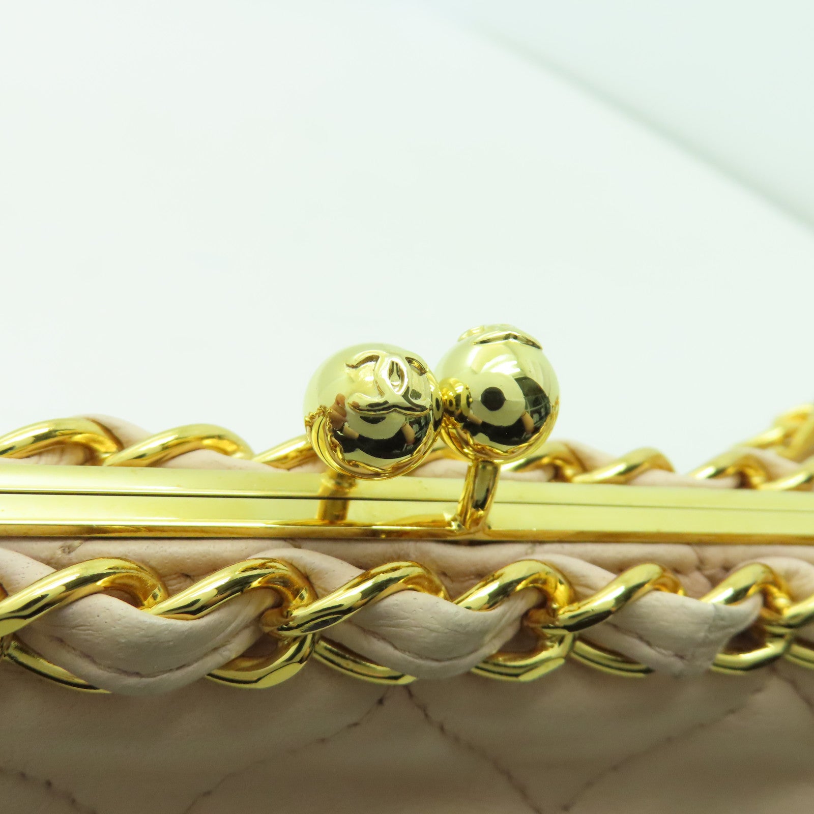 CHANEL 【激減優惠】菱格羊皮皮革Chain Shoulder金扣鏈帶肩背袋粉紅色