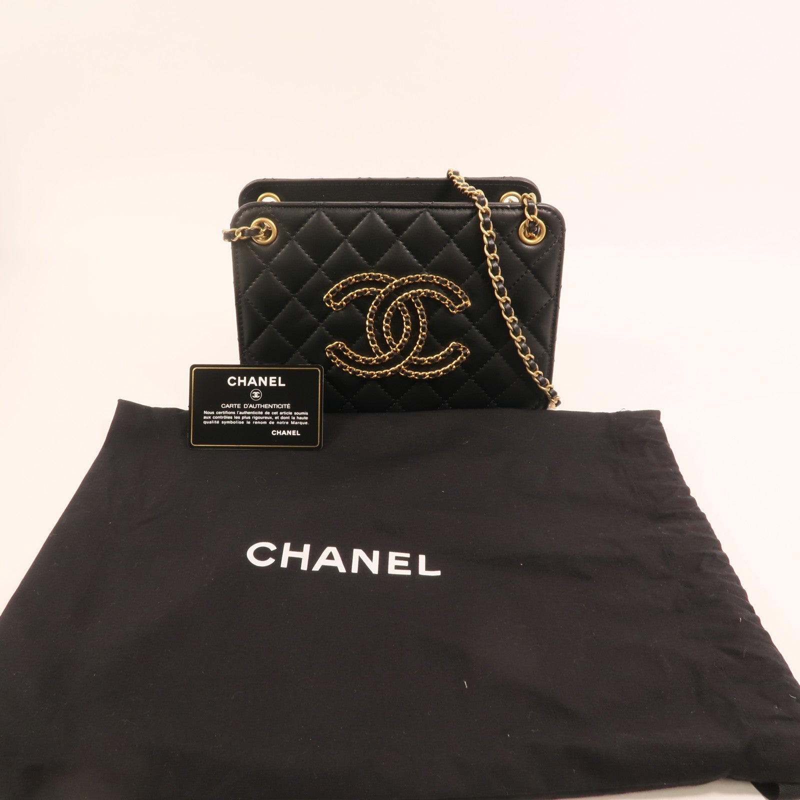CHANEL 羊皮皮革CC Chain Accordion Bag金扣鏈帶肩背袋