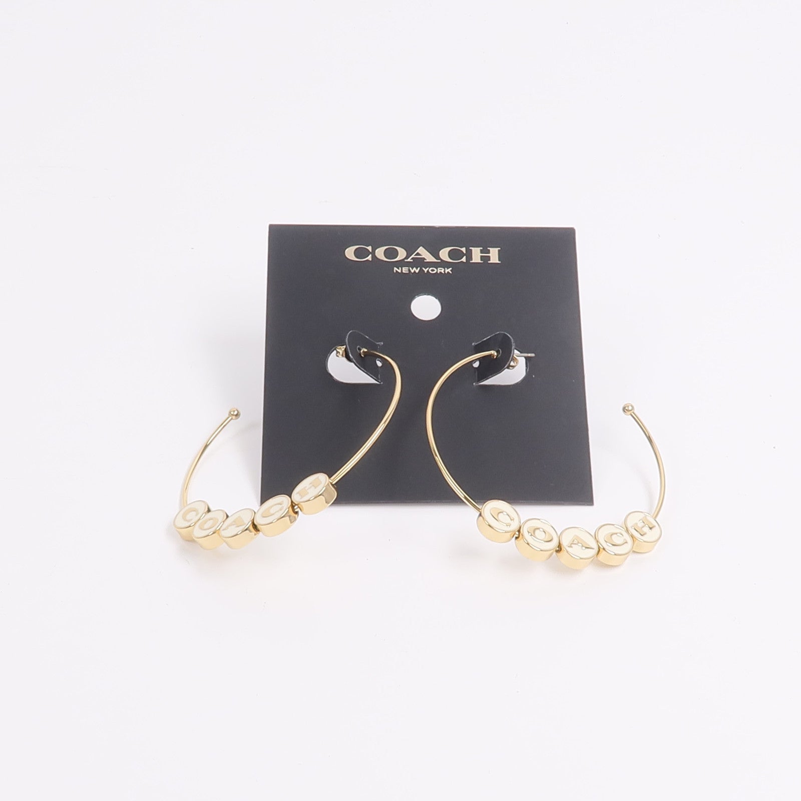 COACH 黃銅鍍層Enamel Hoop Earrings耳環
