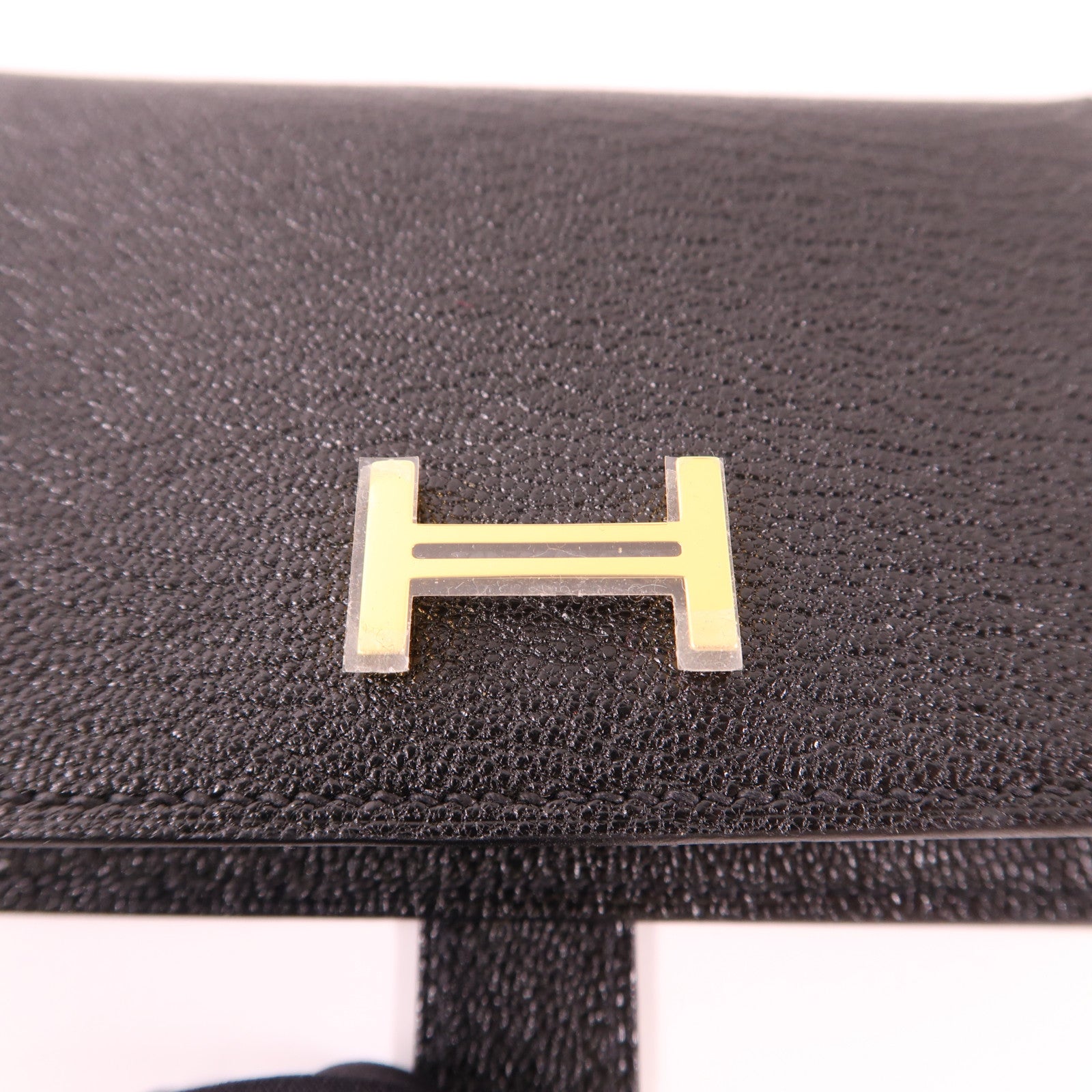 HERMES Chevre Mysore皮革Bearn Mini Bifold Wallet金扣錢包Noir