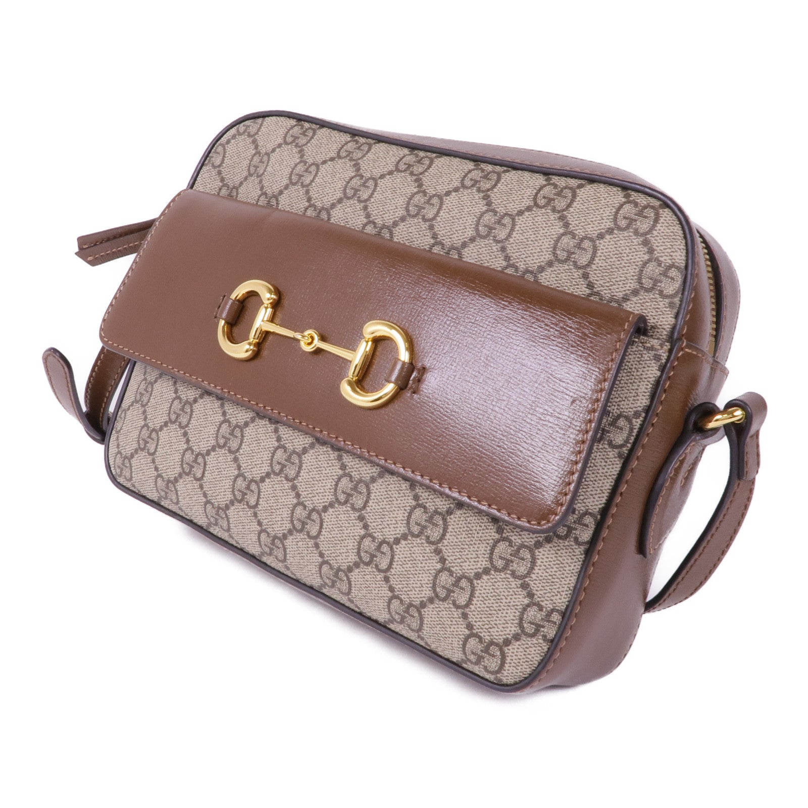 GUCCI 塗層帆布Horsebit 1955金扣肩背袋