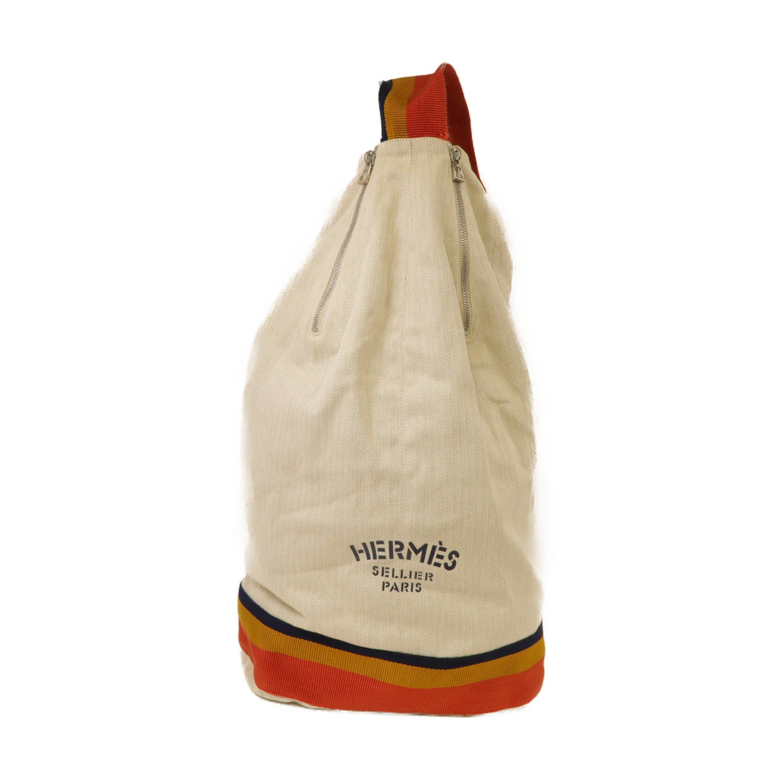 HERMES 帆布Boxing Bag銀扣肩背袋米色