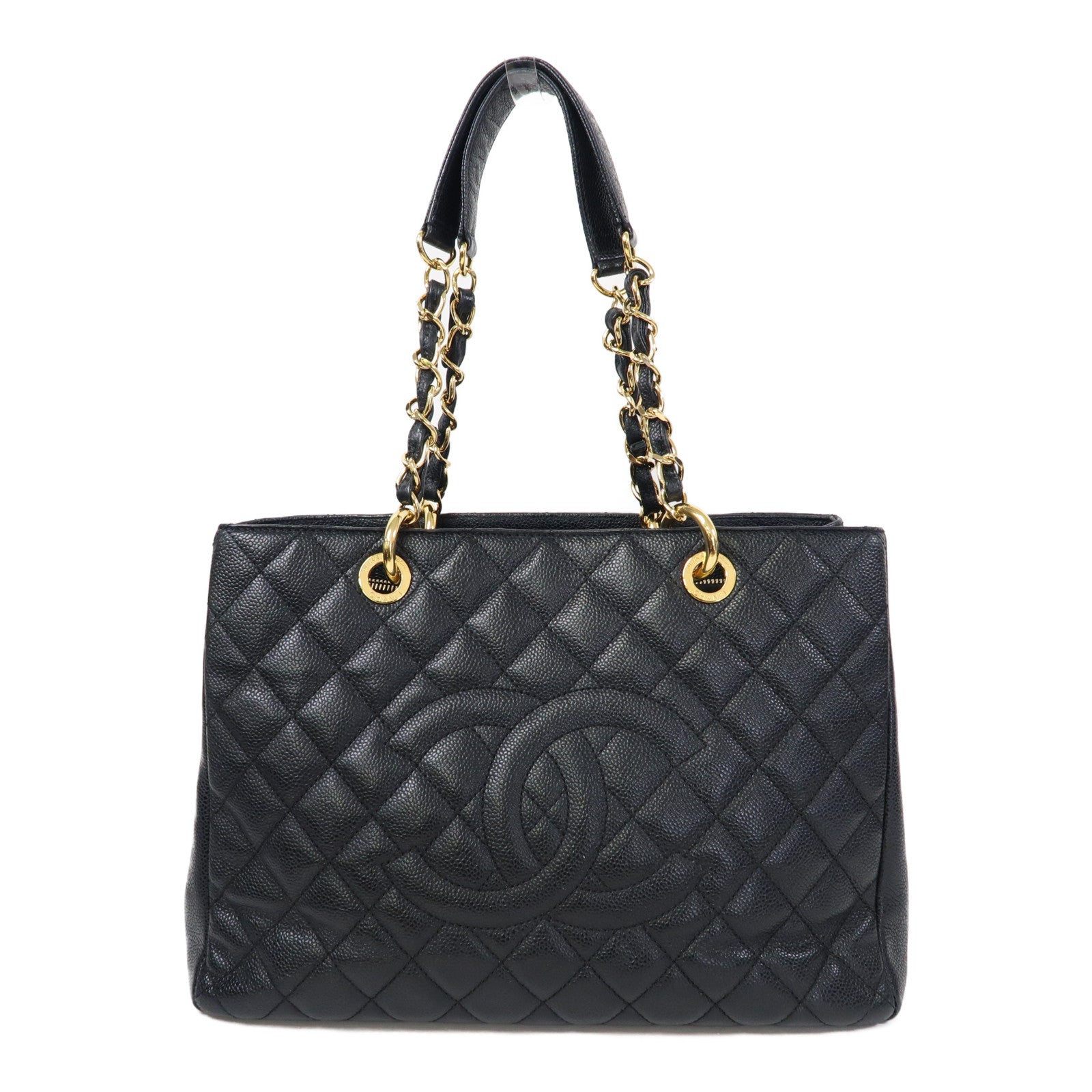 CHANEL 菱格Caviar皮革Grand Shopping Tote Bag金扣肩背袋黑色