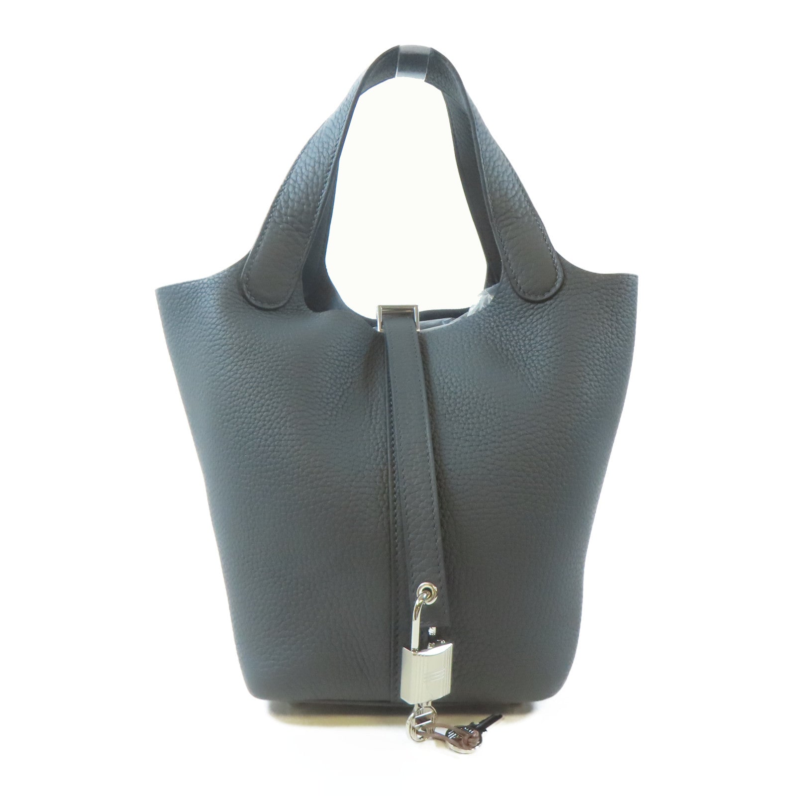 HERMES Clemence皮革Picotin PM銀扣手挽袋Gris Misty